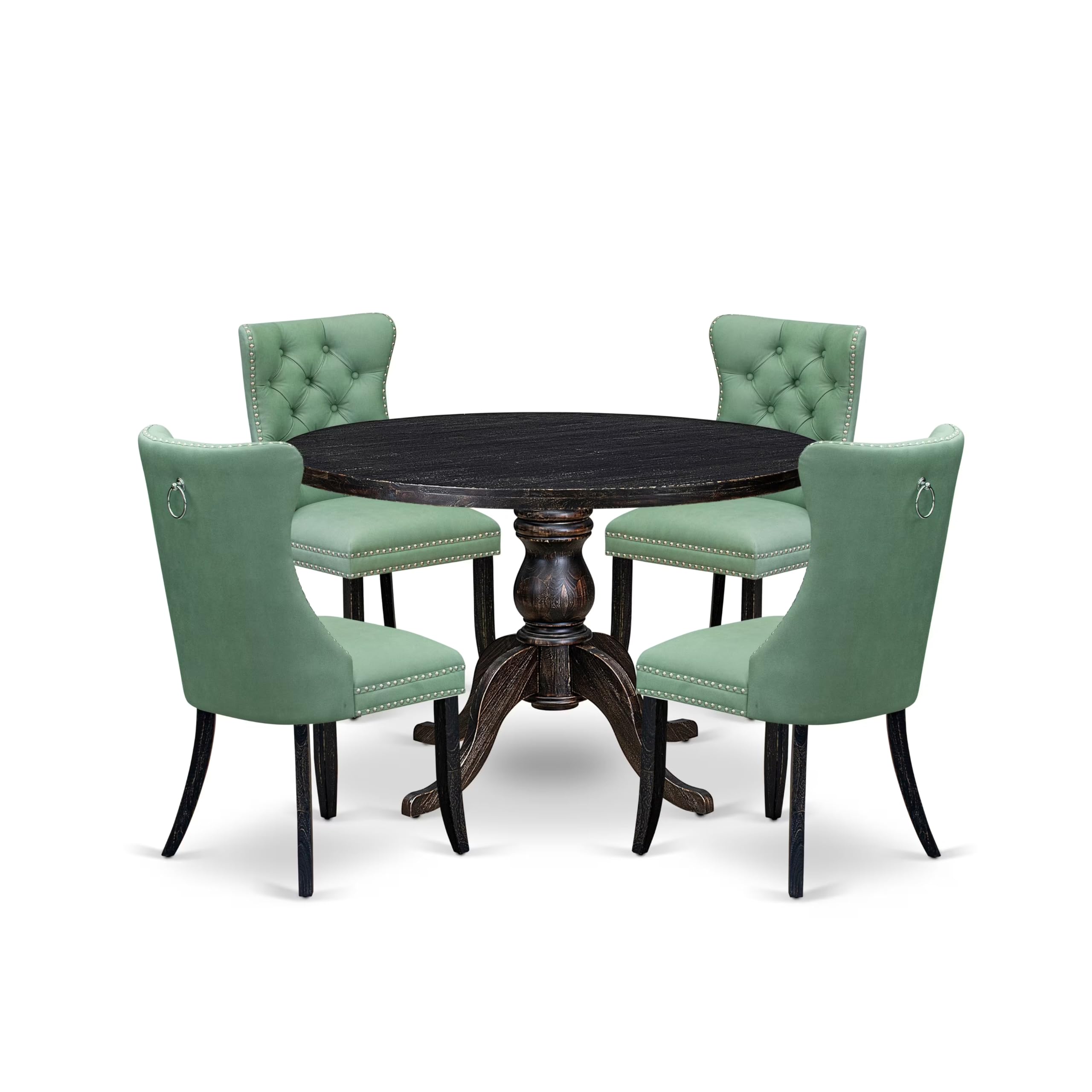 5 Piece Dining Set Includes 48 Round Table In Willow Green Color