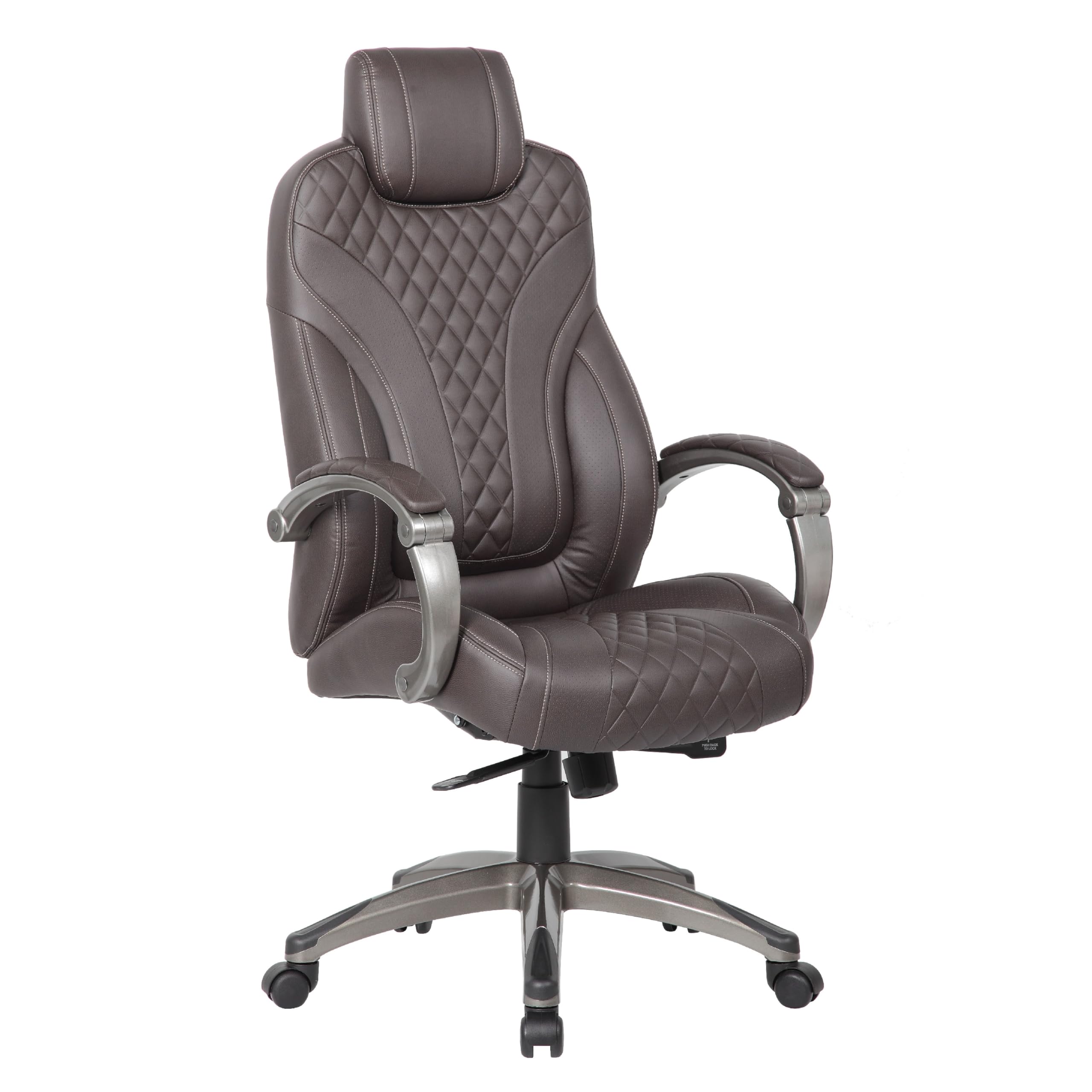Kelly Rolling Executive Armchair, Brown Stitched-Back Faux Leather