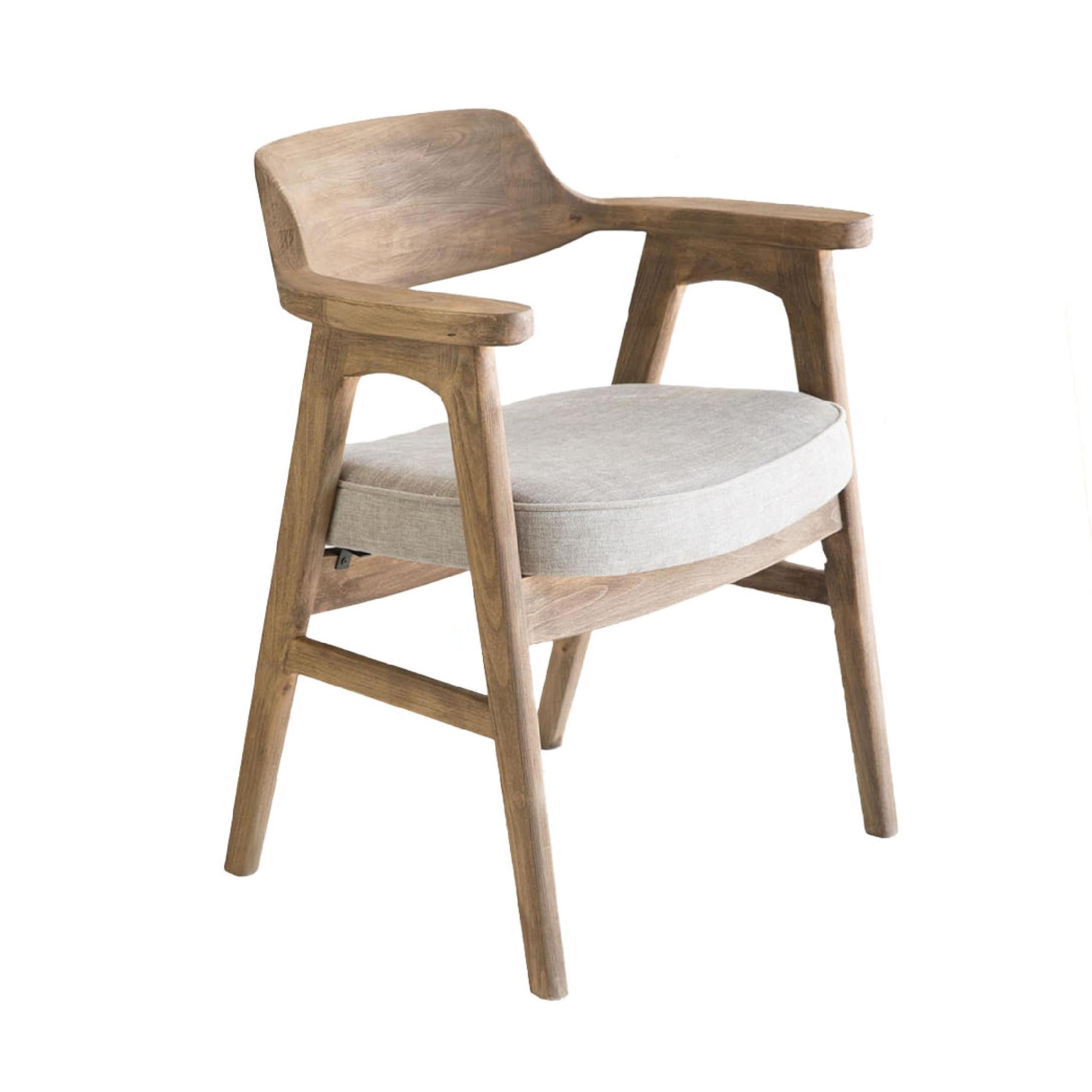 Zsy Dining Armchair, Anew Gray, Natural Brown Birch Wood, Curved Back