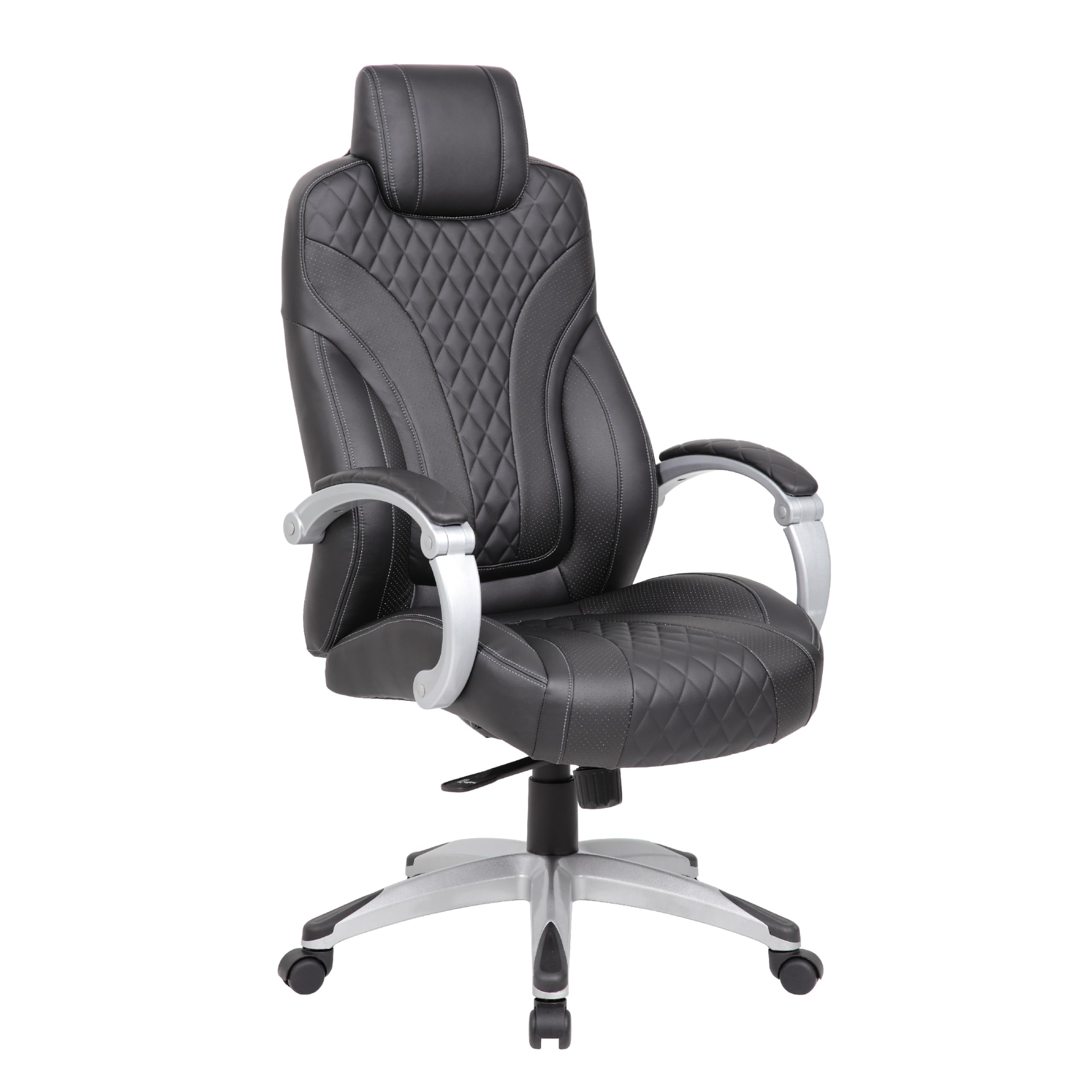 Kelly Rolling Executive Armchair, Black Gray Stitched-Back Caressoftplus