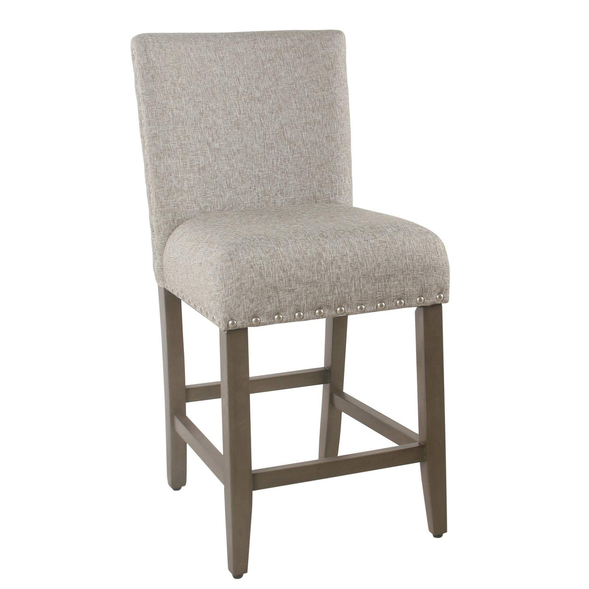 Benjara Wooden Counter Stool With Striking Nail Head Trims, Gray And Brown