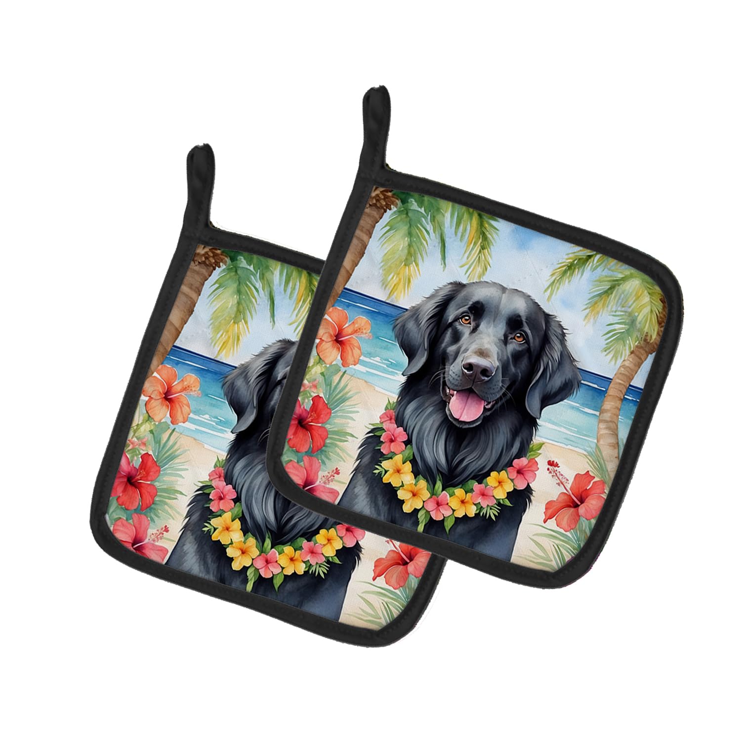 Flat-Coated Retriever Luau Pair of Pot Holders