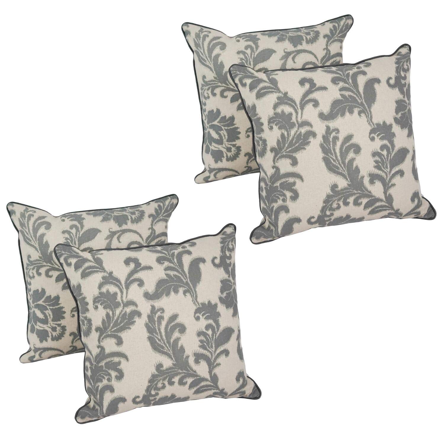 Blazing Needles 18-inch Corded Throw Pillows with Inserts (Set of 4) - Gray Floral
