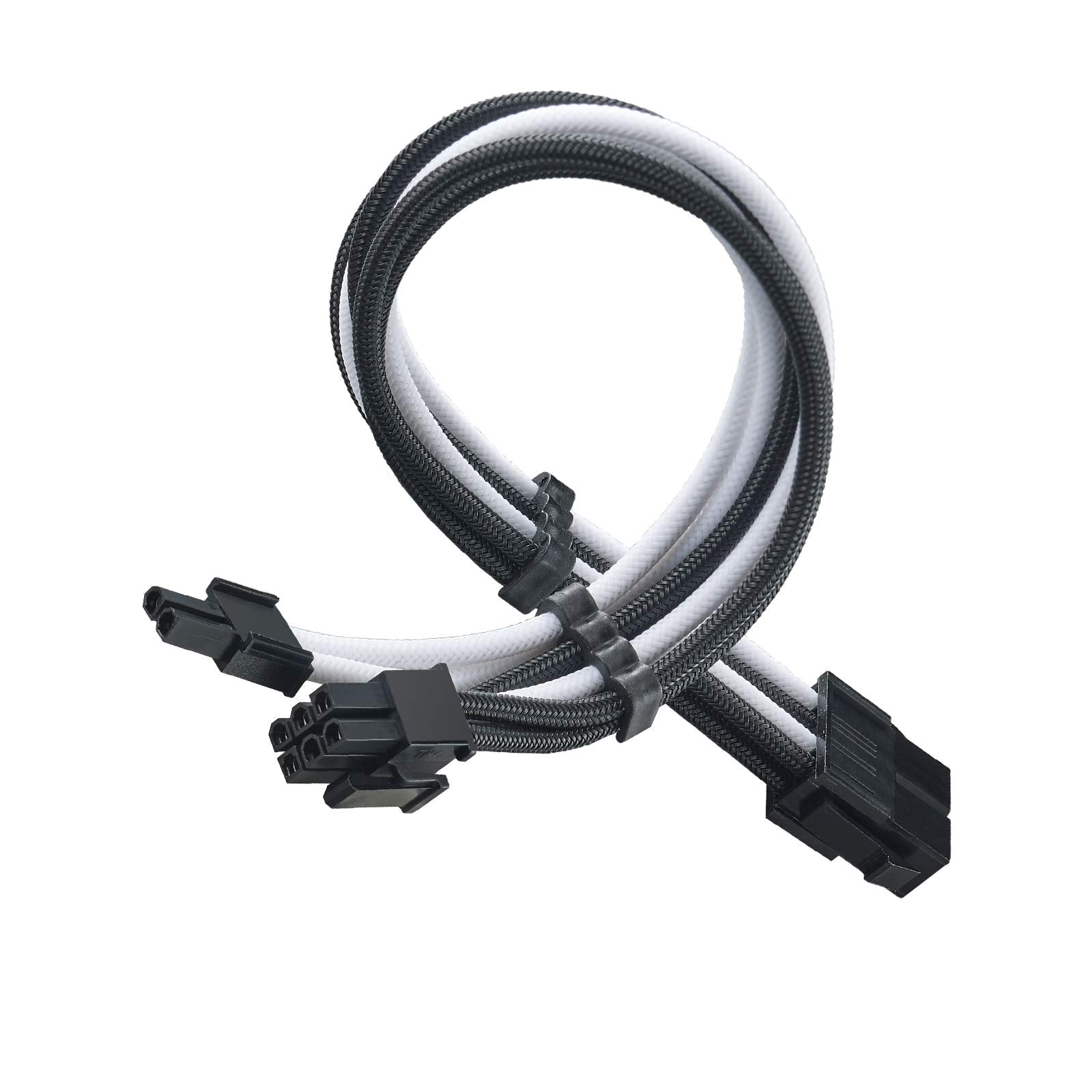 SST-PP07E-PCIBW,  6+2pin black-white sleeve extension cable, 18AWG, black cable comb x 4