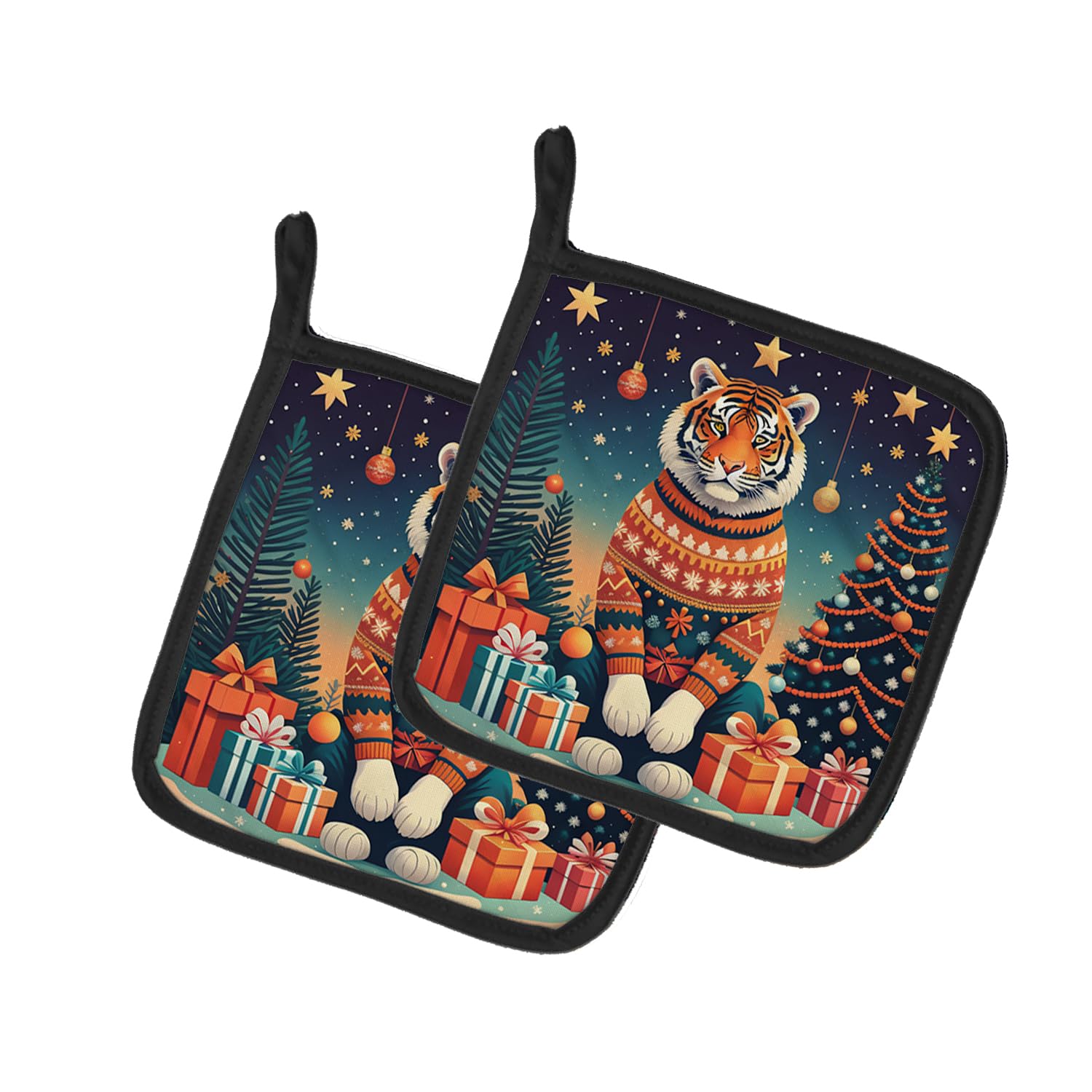 Tiger Christmas Pair of Pot Holders