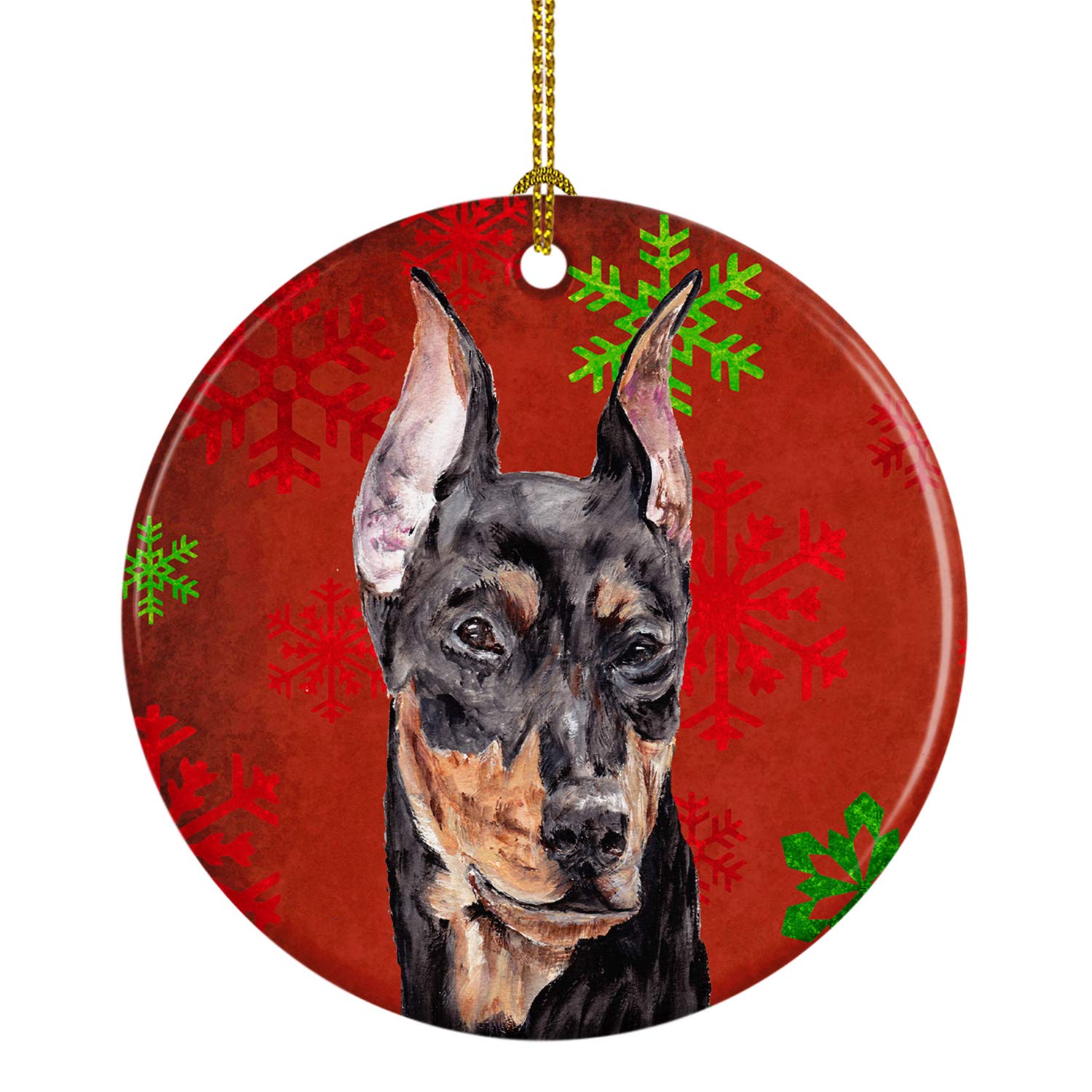 German Pinscher Red Snowflakes Holiday Ceramic Ornament SC9764CO1
