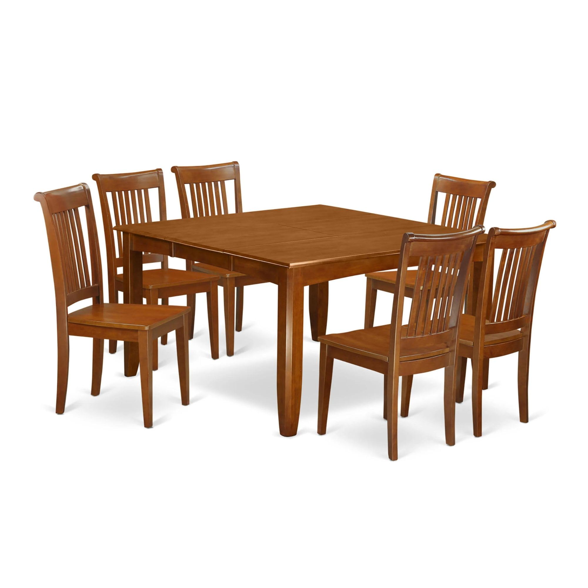 PFPO7-SBR-W 7 Pc Dining set-Table with Leaf and 6 Dinette Chairs
