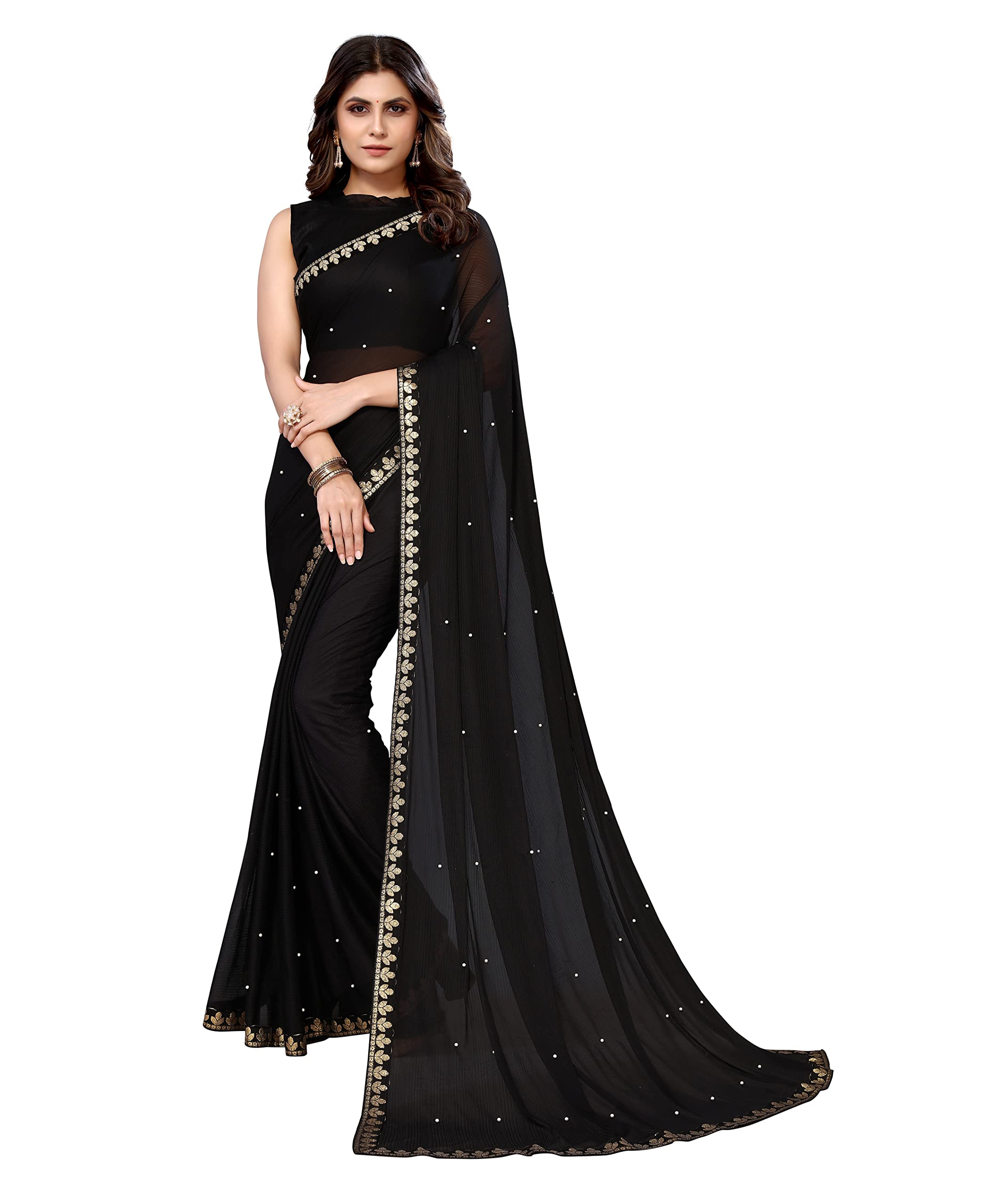 Yashika Women's Lycra Blend Saree (AARIYA Black