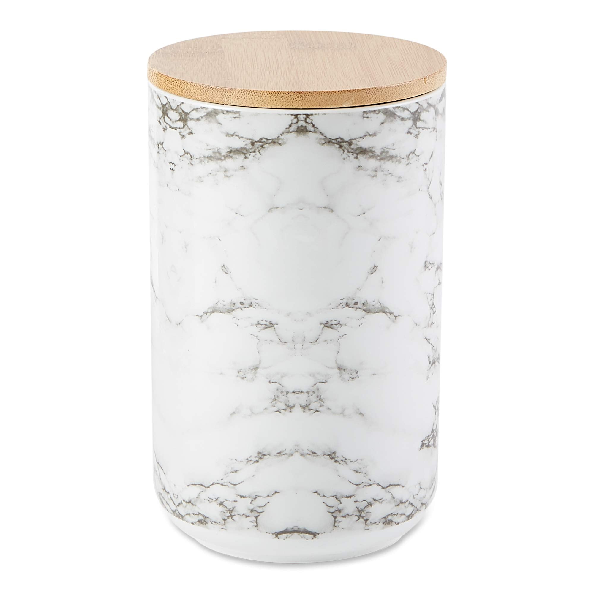 Bone Dry Ceramic Marble Treat Jar For Pets Dishwasher Safe, Dishwasher Safe, Bamboo Lid - Push & Twist To Close, Canister, 4X6.5, White