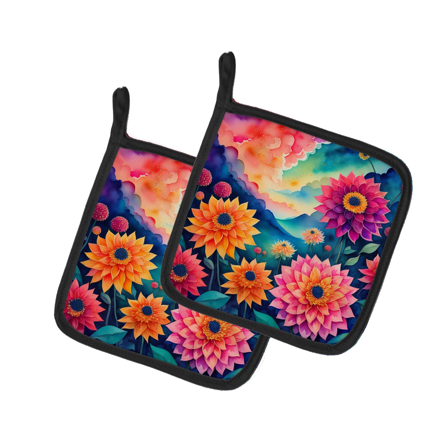 Colorful Dahlias Pair of Pot Holders