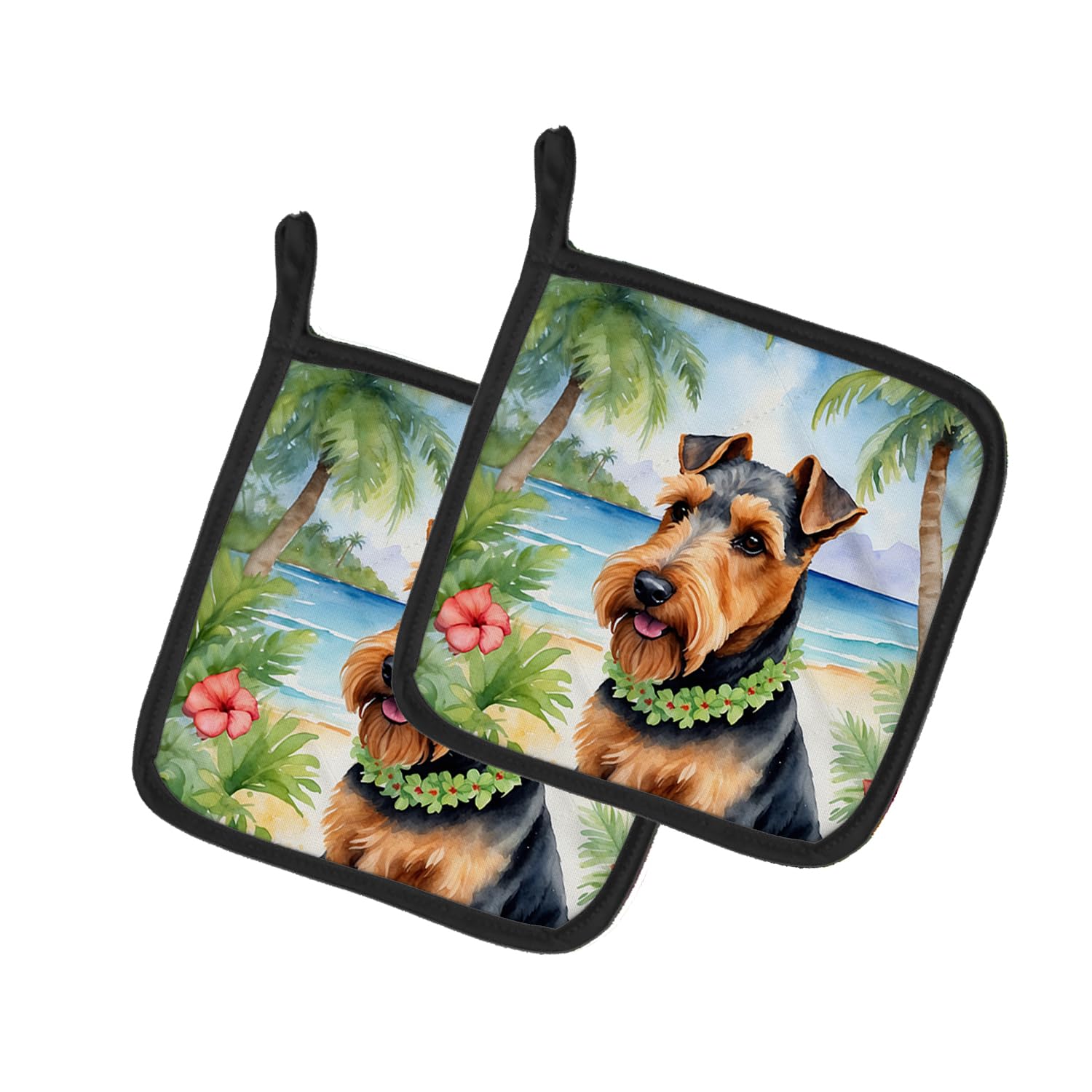 Welsh Terrier Luau Pair of Pot Holders