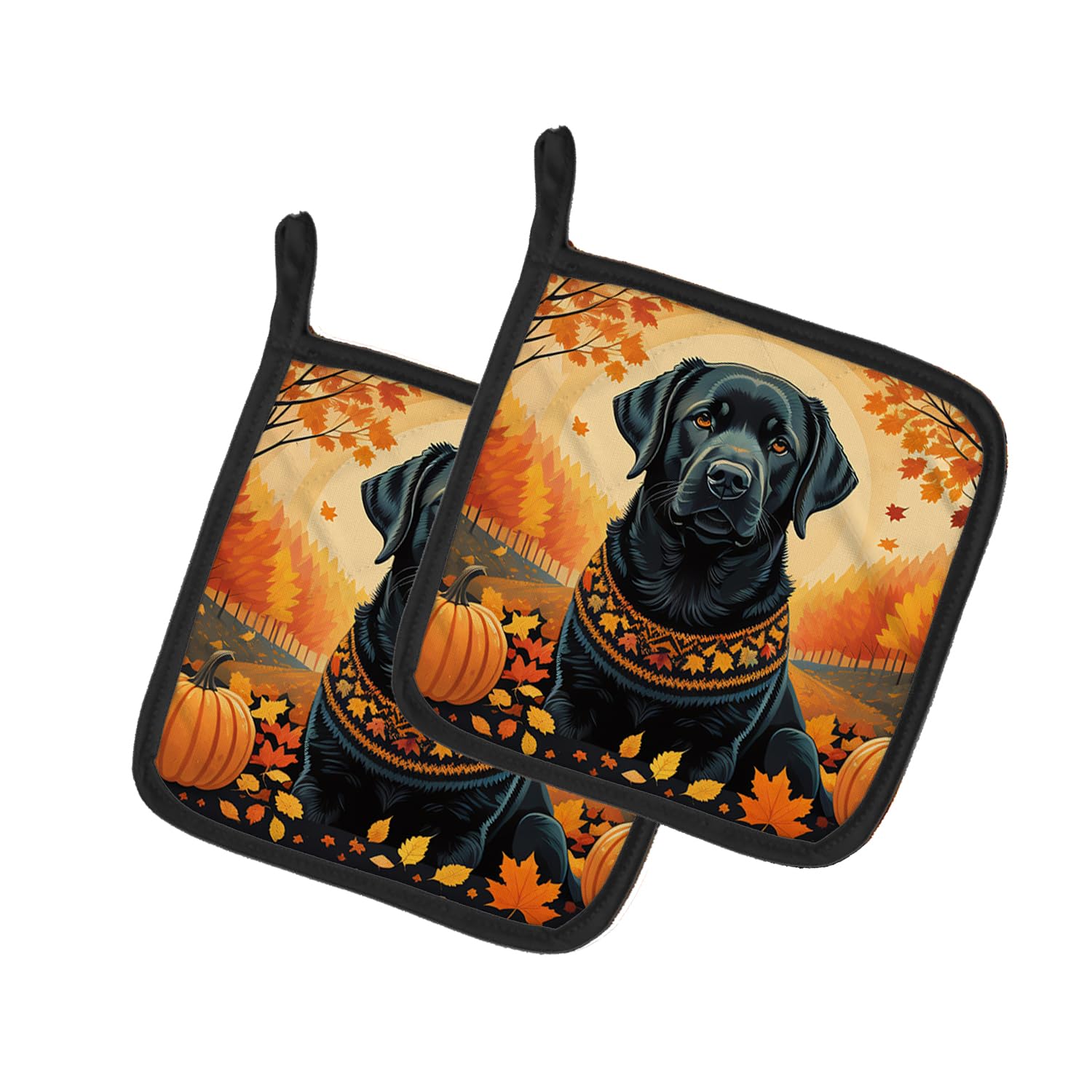 Black Labrador Retriever Fall Pair of Pot Holders