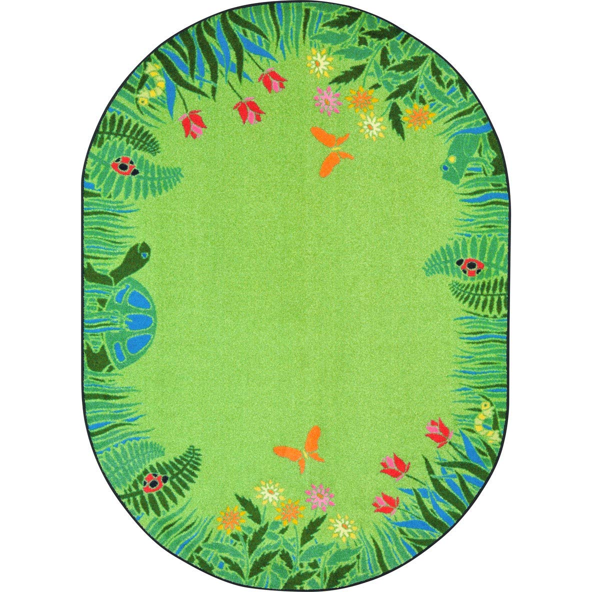Joy Carpets Kid Essentials Merry Meadows 78 x 109??Oval Indoor Area Rug in Color Green