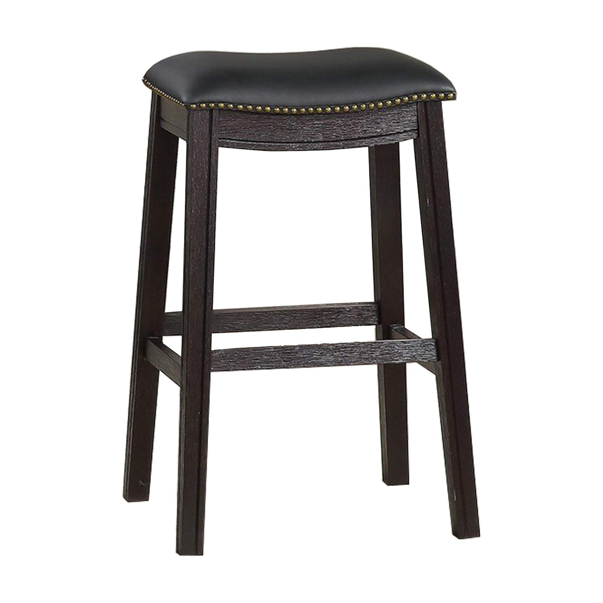 Benjara Curved Leatherette Bar Stool With Nailhead Trim, Set Of 2, Black