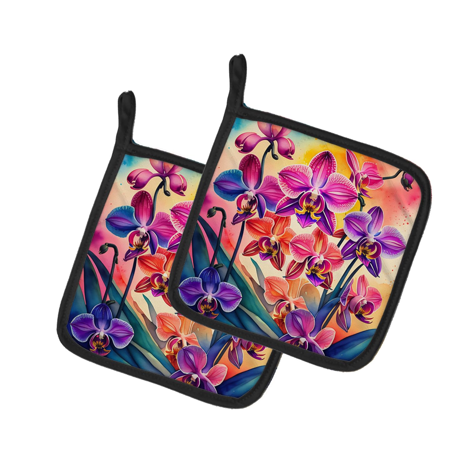 Colorful Orchids Pair of Pot Holders