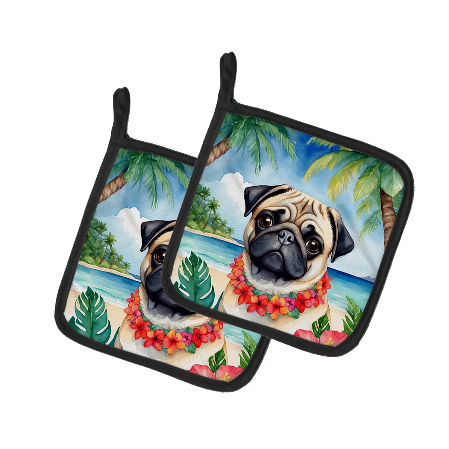 Pug Luau Pair of Pot Holders