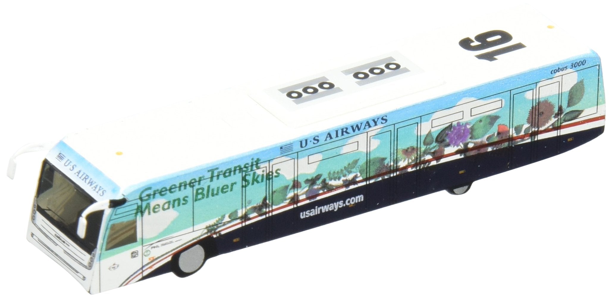 Cobus 3000 Passenger Bus White and Blue with Graphics US Airways Shuttle Bus - Greener Transit 2 Piece Set ″Gemini 200″ Series Diecast Models by GeminiJets
