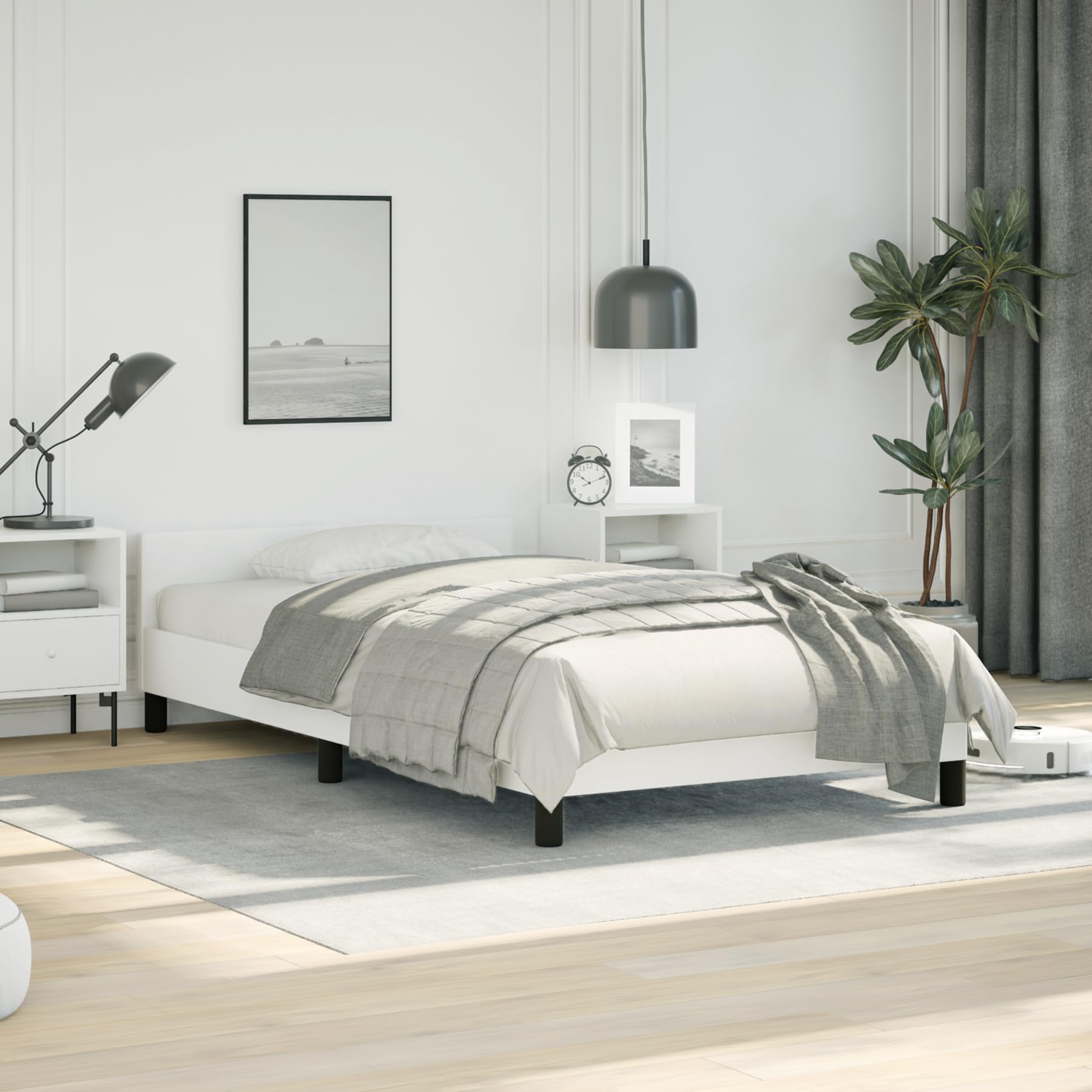 vidaXL Bed Frame with Headboard White 39.4x74.8??Twin Faux Leather