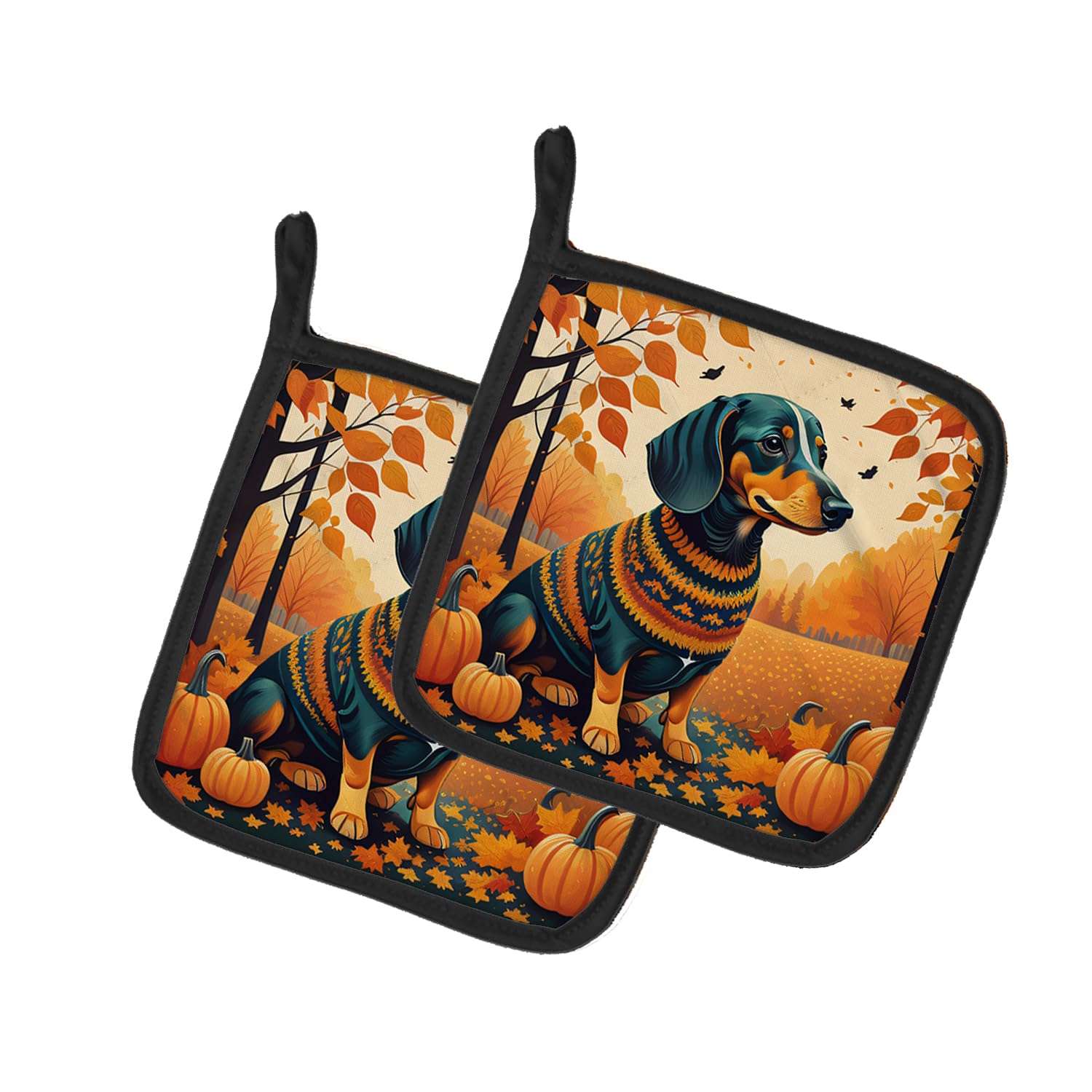 Dachshund Fall Pair of Pot Holders