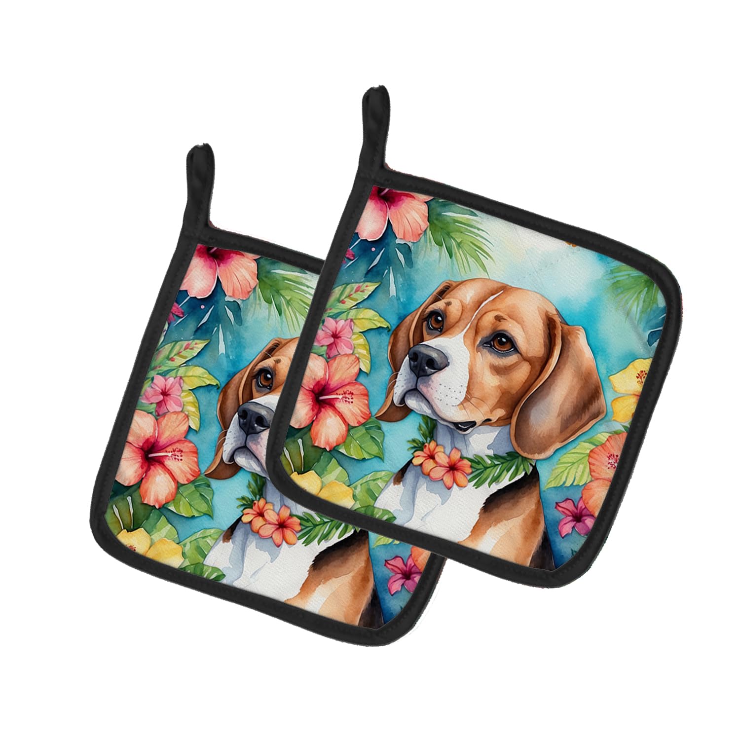 Beagle Luau Pair of Pot Holders