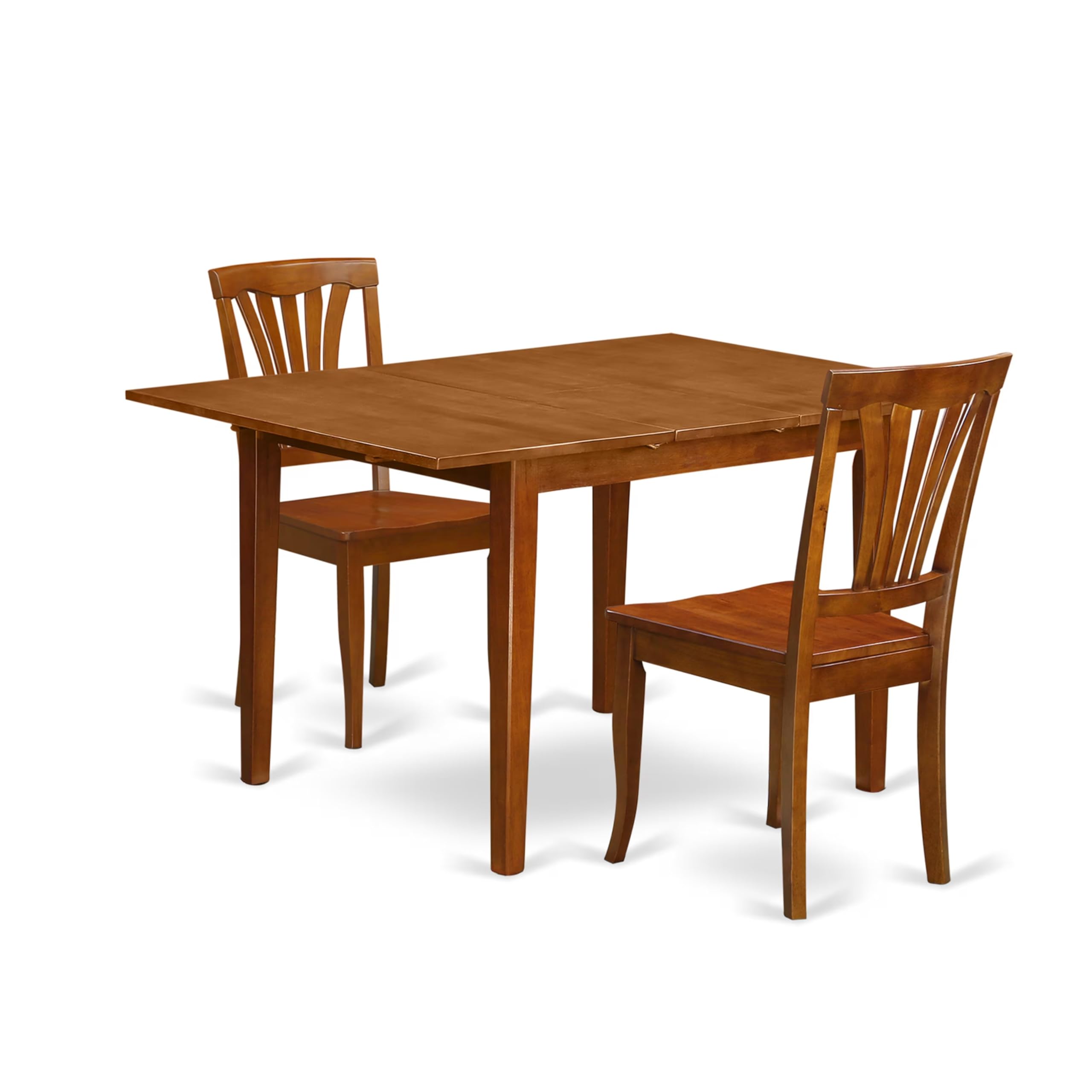 3  Pc  Milan  Kitchen  Table  offering  Leaf  and  2  Wood  Kitchen  Chairs  in  Saddle  Brown