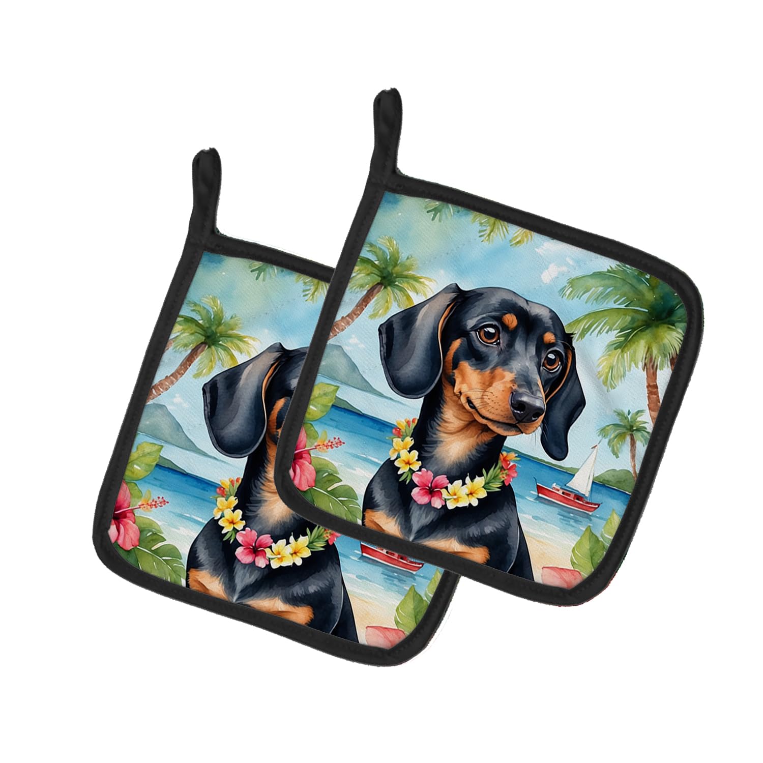 Dachshund Luau Pair of Pot Holders
