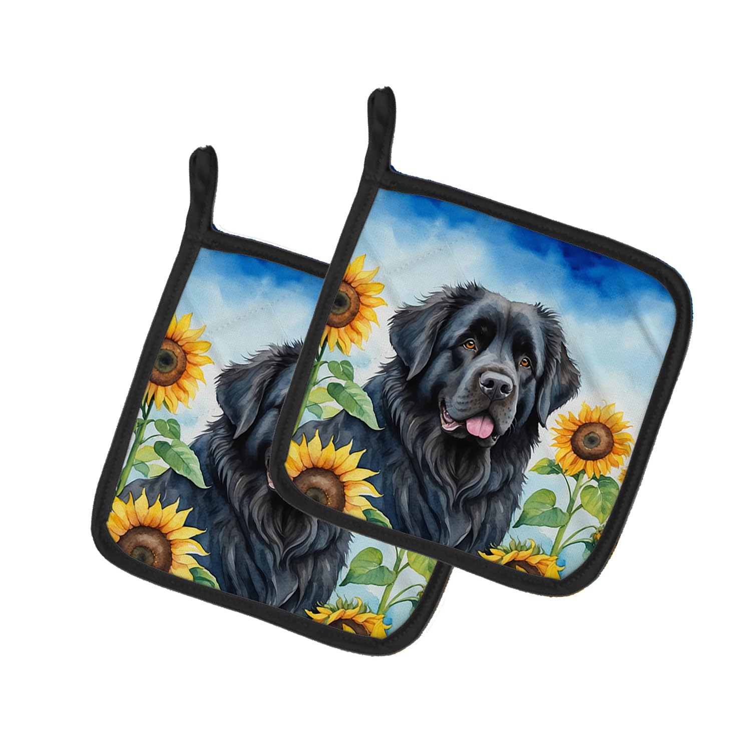 Newfoundland in Sunflowers Pair of Pot Holders