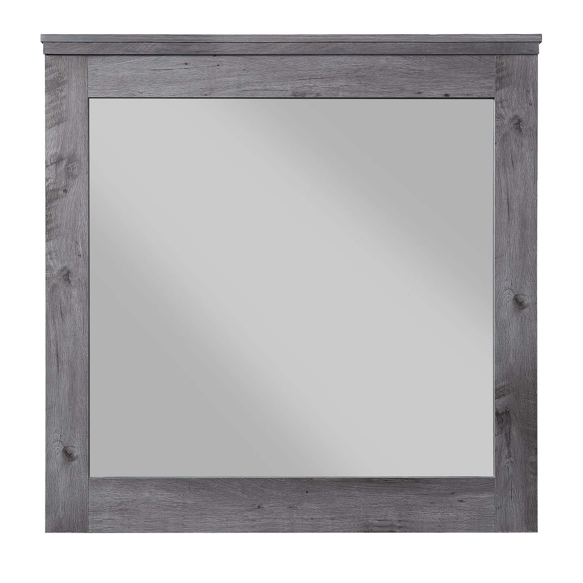 Traditional Wooden Wall Mirror with Rustic Style, Gray