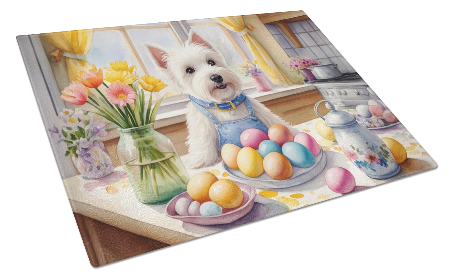 Carolines Treasures DAC6917LCB Decorating Easter Westie Glass Cutting Board Decorative Tempered Glass Kitchen Cutting and Serving Board Large Size Chopping Board