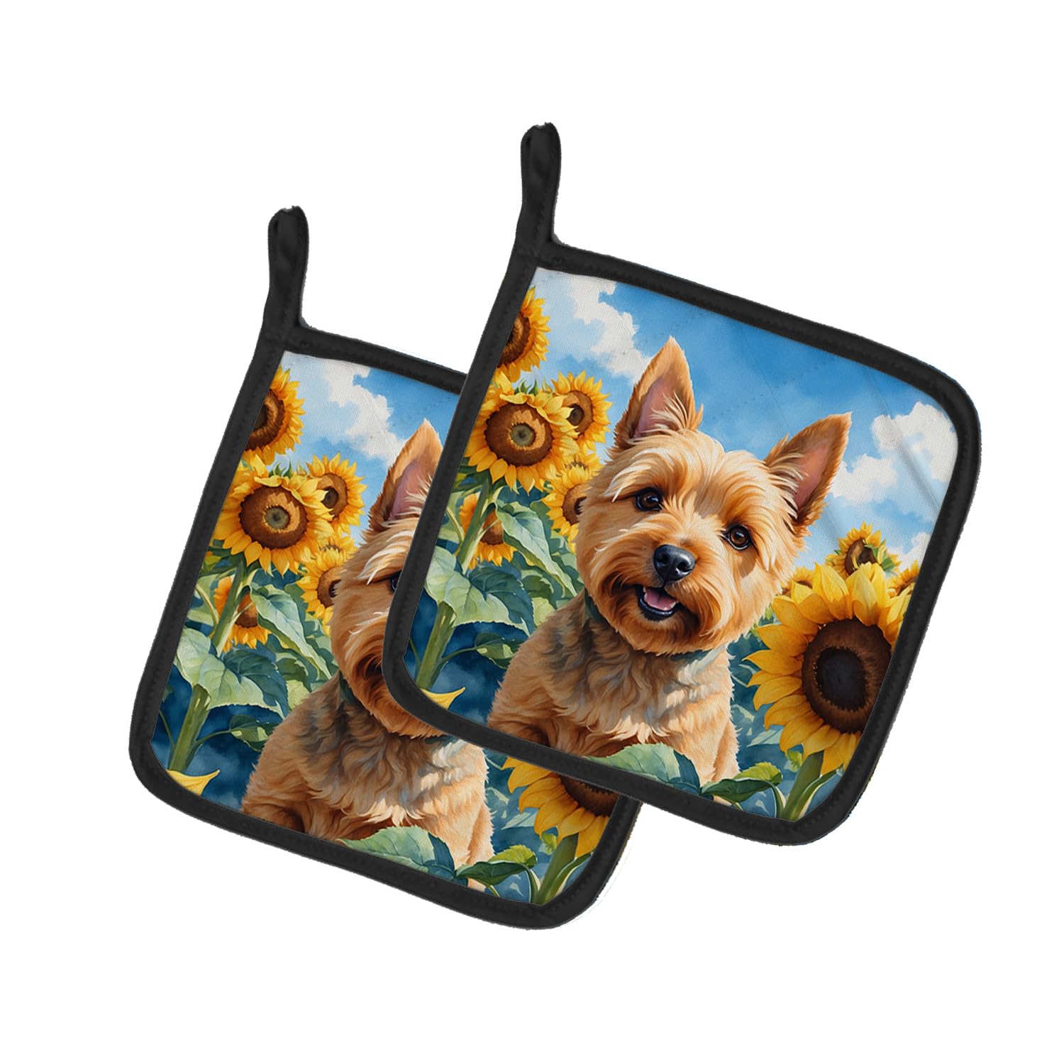 Norwich Terrier in Sunflowers Pair of Pot Holders