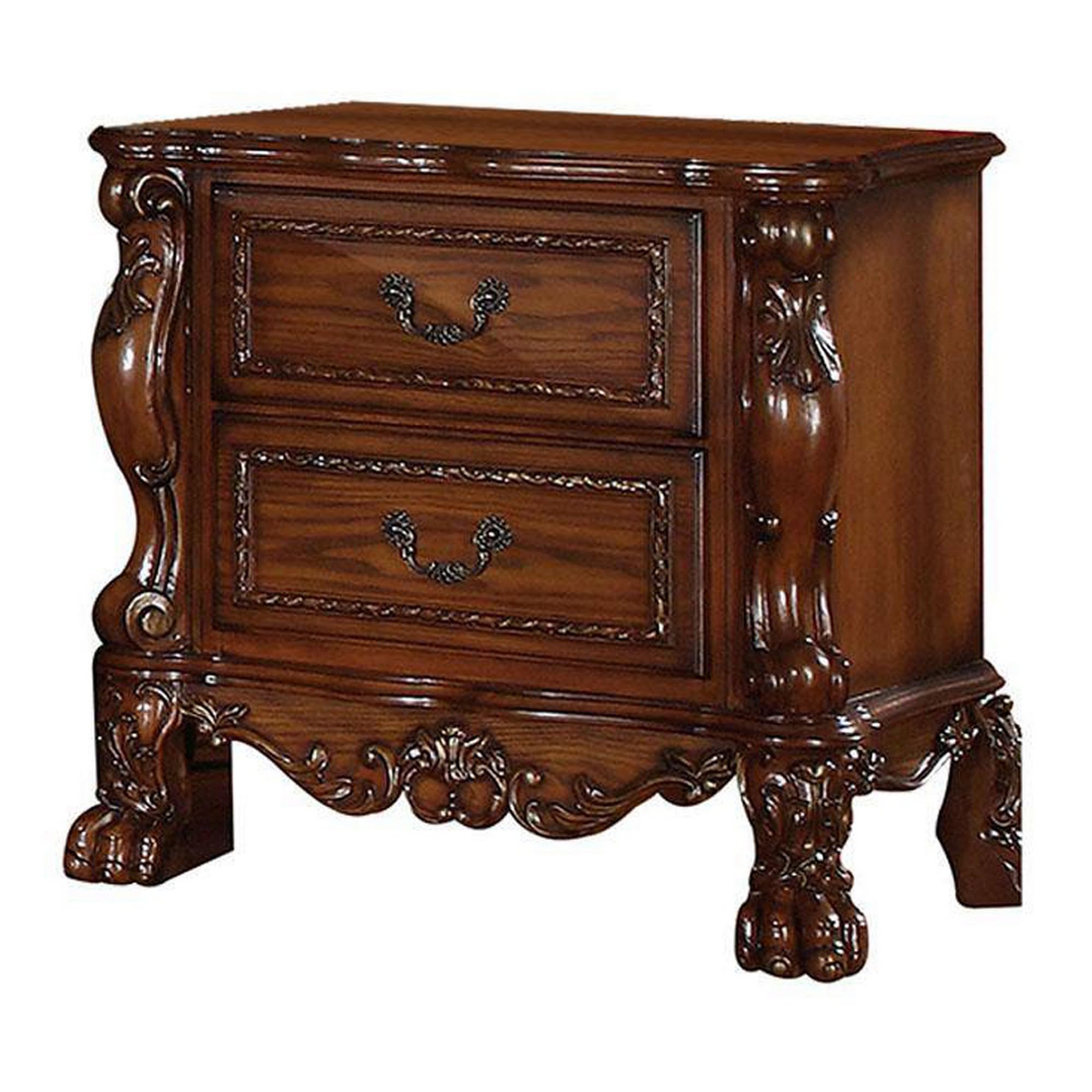 Wooden Night Stand with Two Drawer In Traditional Style, Brown