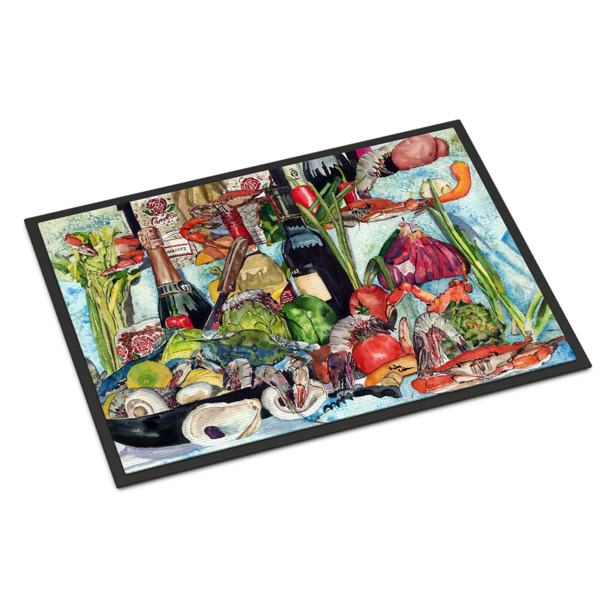 Wine Crab Shrimp and Oysters Indoor or Outdoor Mat 24x36