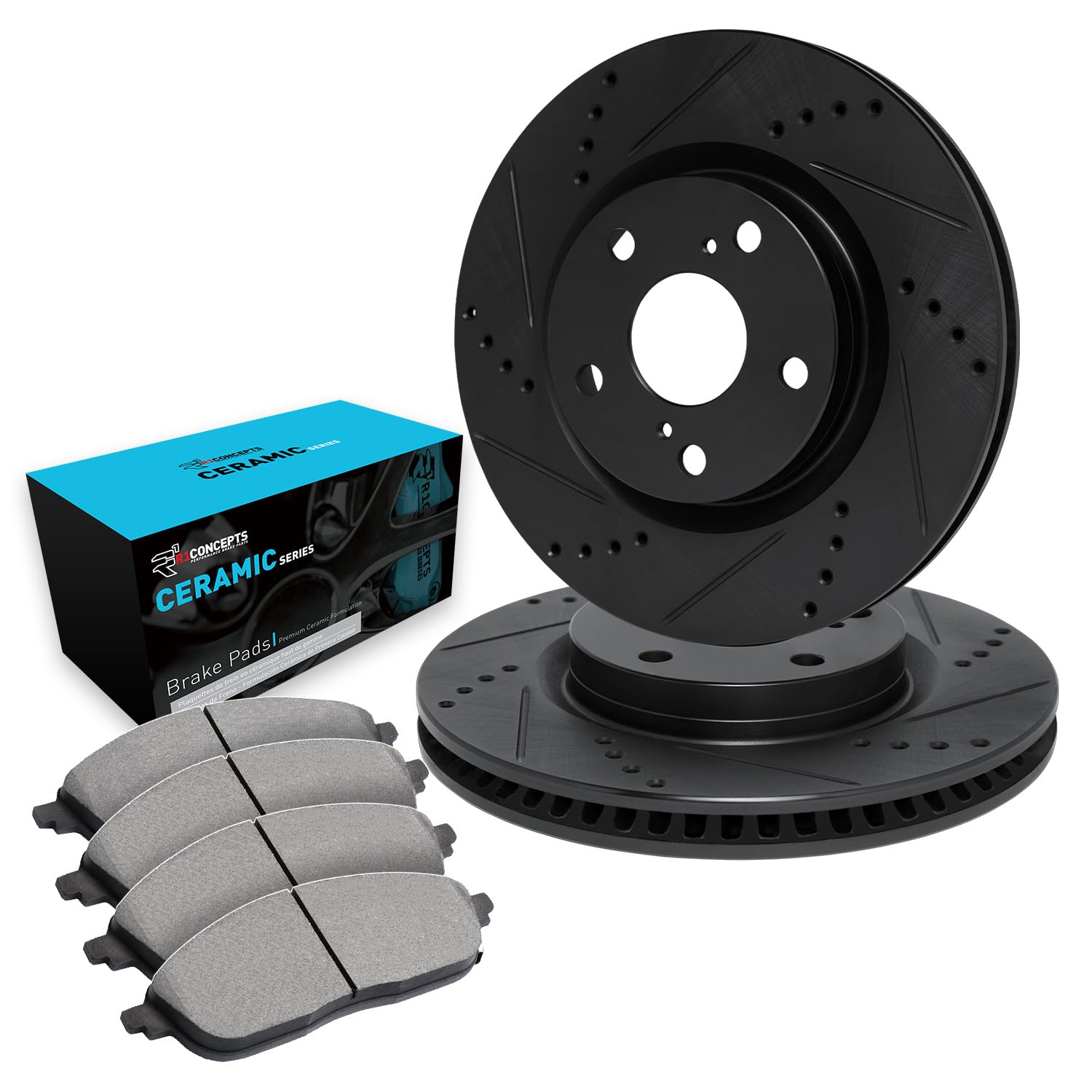 R1 Concepts Drilled and Slotted Black Disc Brake Rotor Set with Ceramic Pads WHWN1-03076