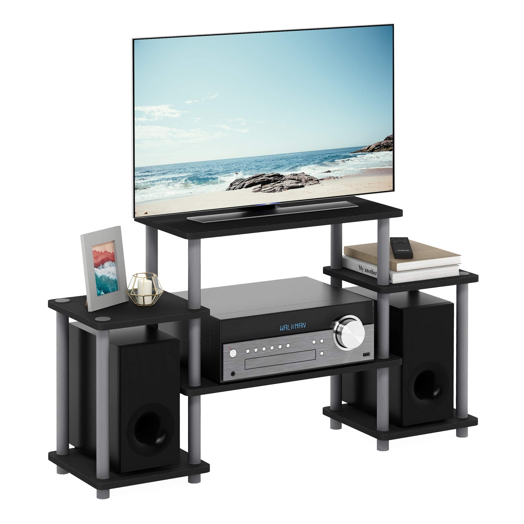 Furinno 11257BK/GY Turn-N-Tube No Tools Entertainment Center, Black/Grey