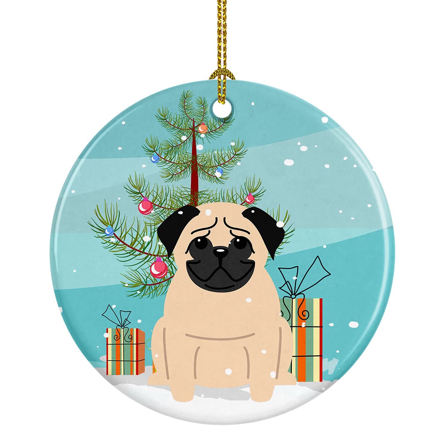 Carolines Treasures Merry Christmas Tree Pug Fawn Ceramic Ornament