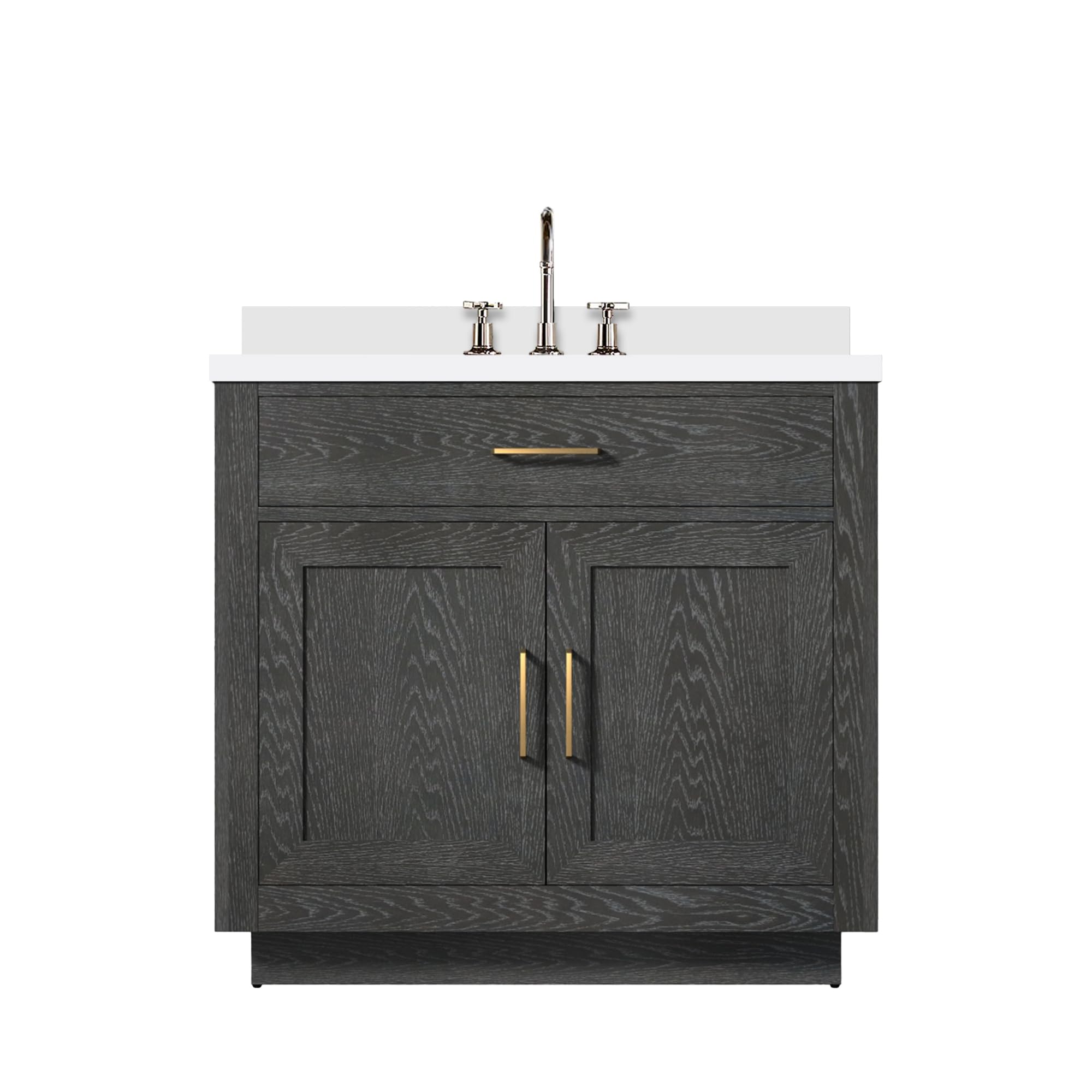 Abbey 36 in W x 22 in D Black Oak Single Bath Vanity, Cultured Marble Top, and Faucet Set