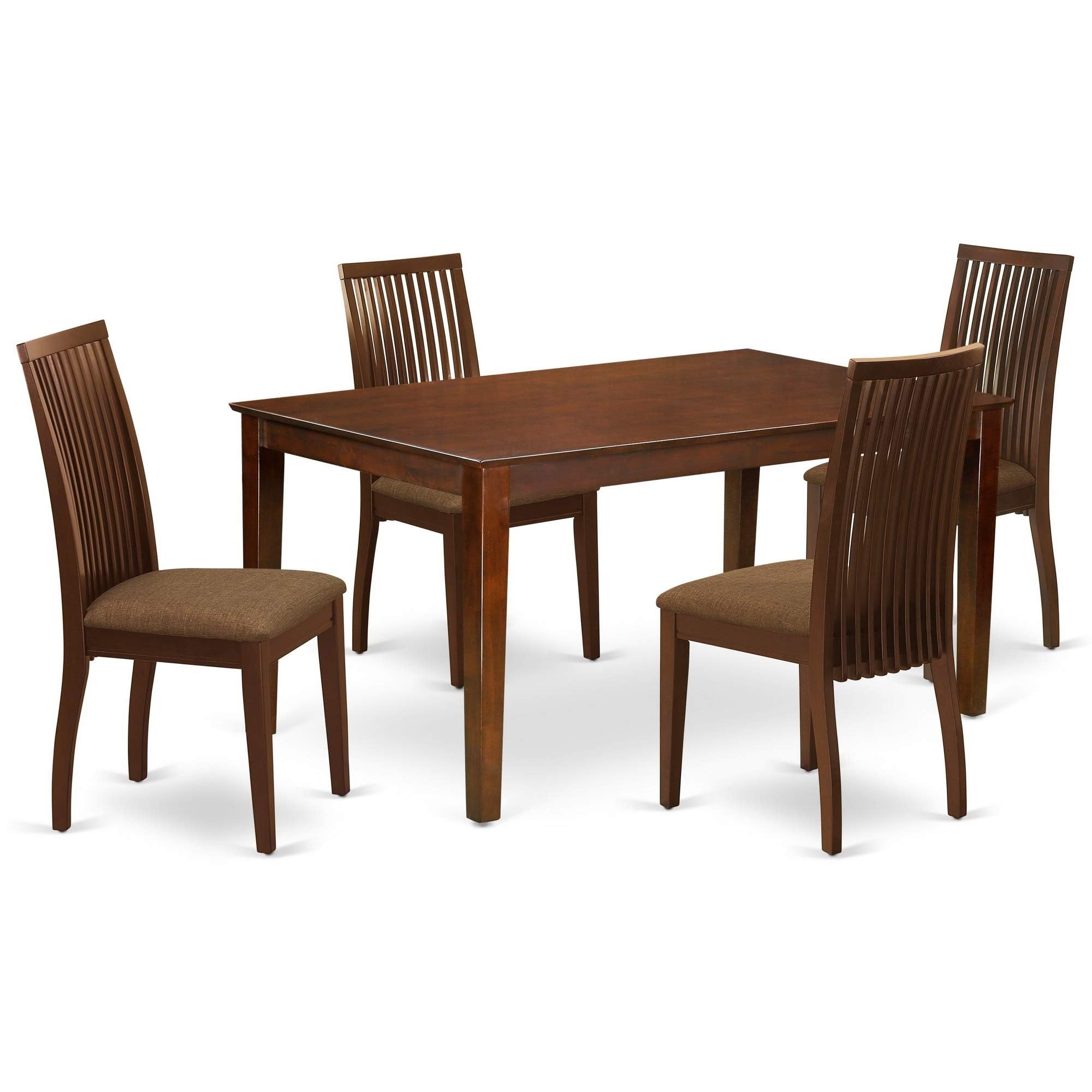 Casafoyer CAIP5-MAH-C Capri 5 Piece Kitchen Set Includes a Rectangle Table and 4 Linen Fabric Dining Room Chairs, 36x60 Inch
