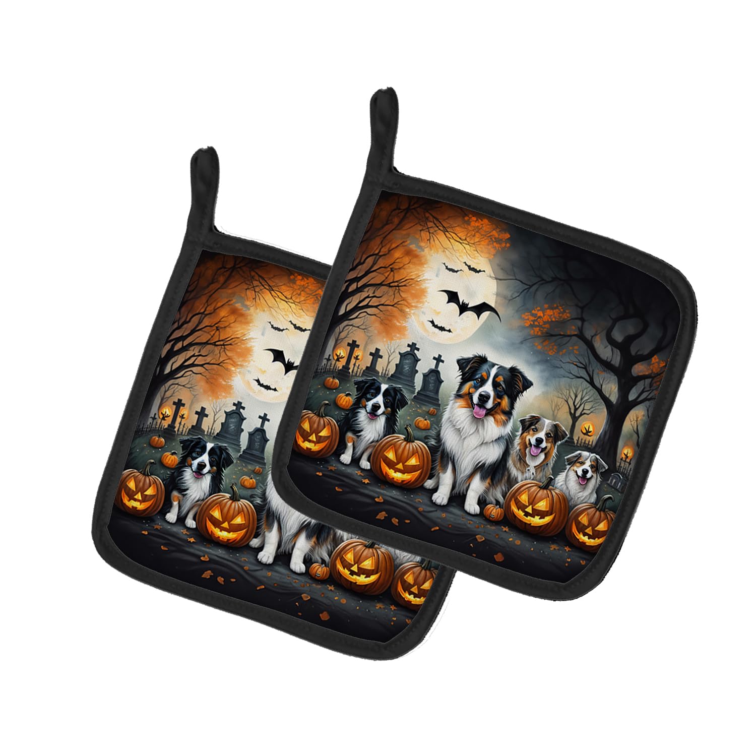 Australian Shepherd Spooky Halloween Pair of Pot Holders