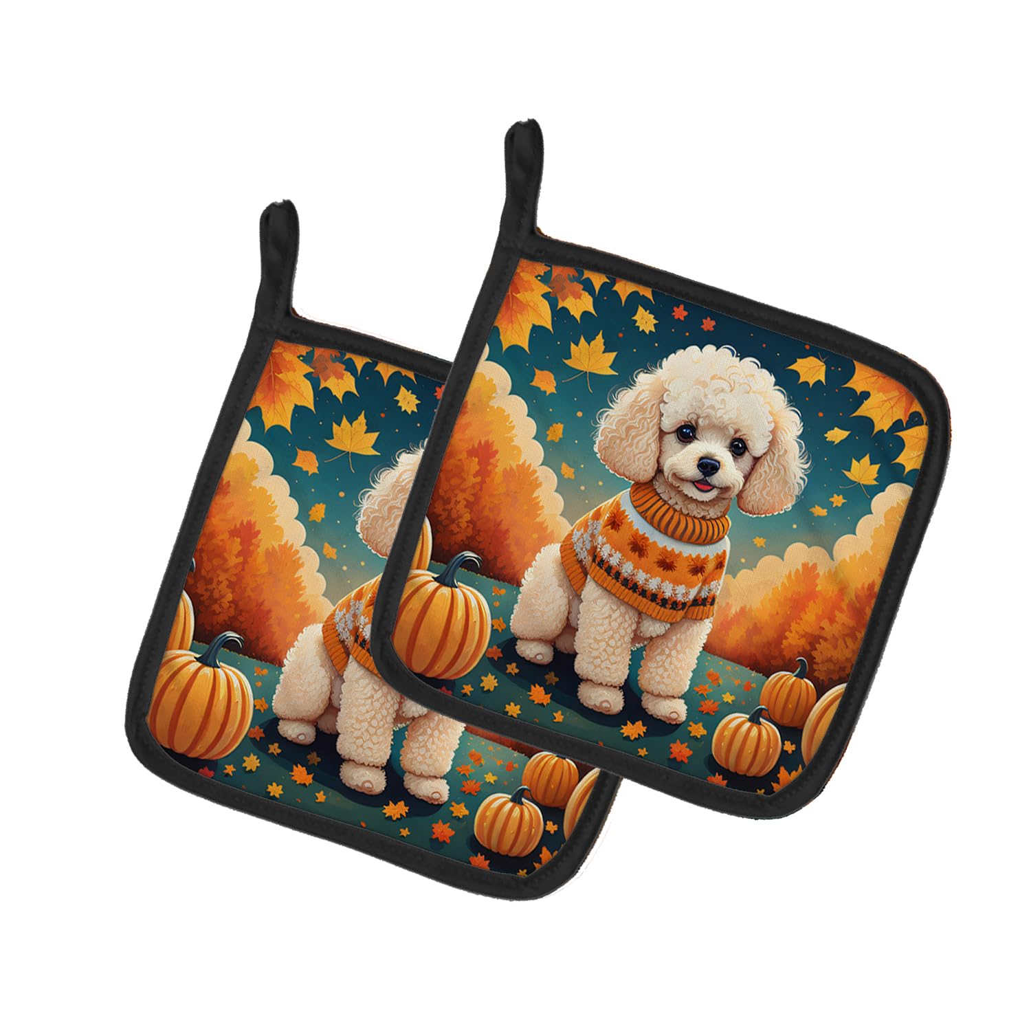 Poodle Fall Pair of Pot Holders