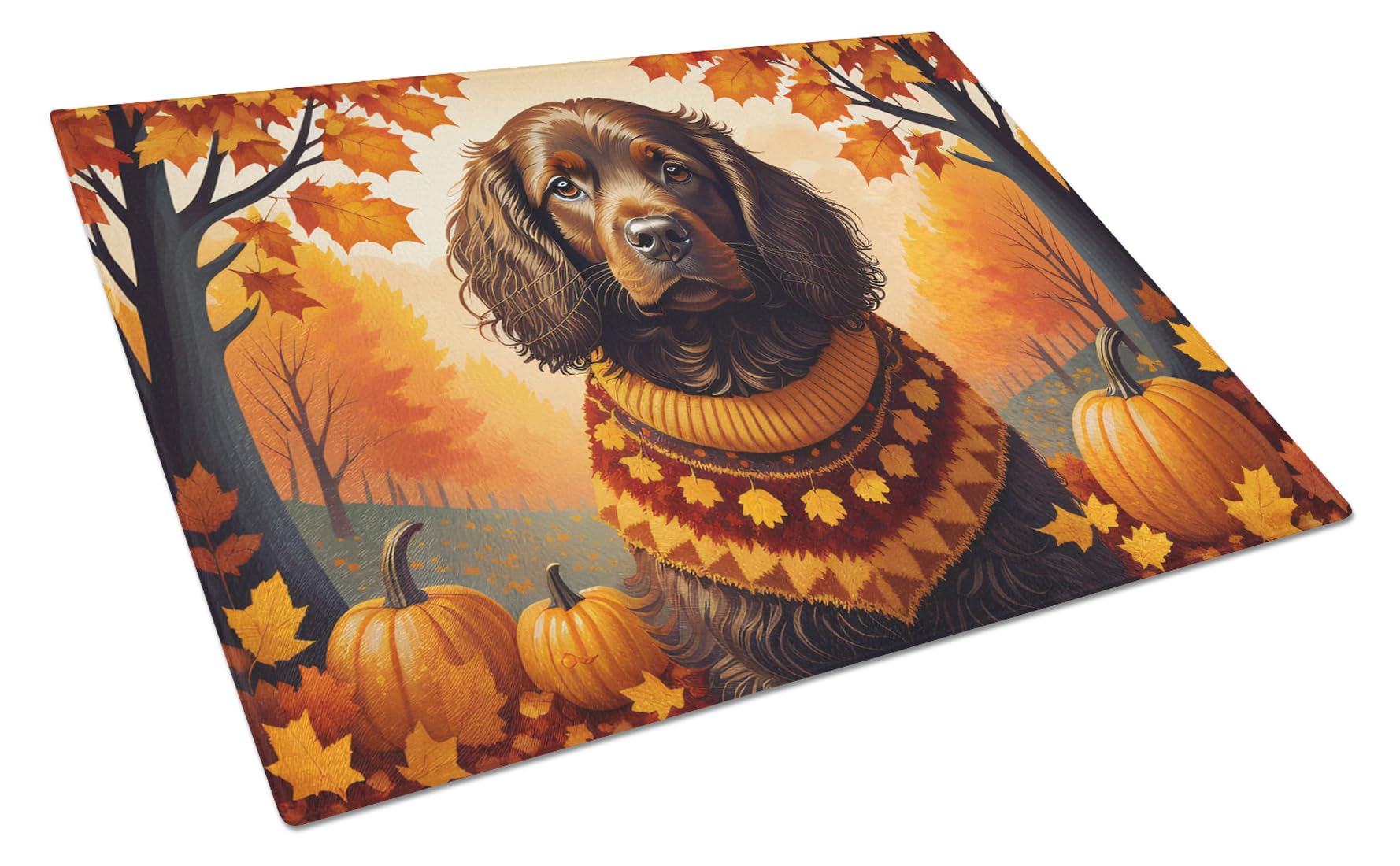 Carolines Treasures DAC1027LCB Boykin Spaniel Fall Glass Cutting Board Large Decorative Tempered Glass Kitchen Cutting and Serving Board Large Size Chopping Board