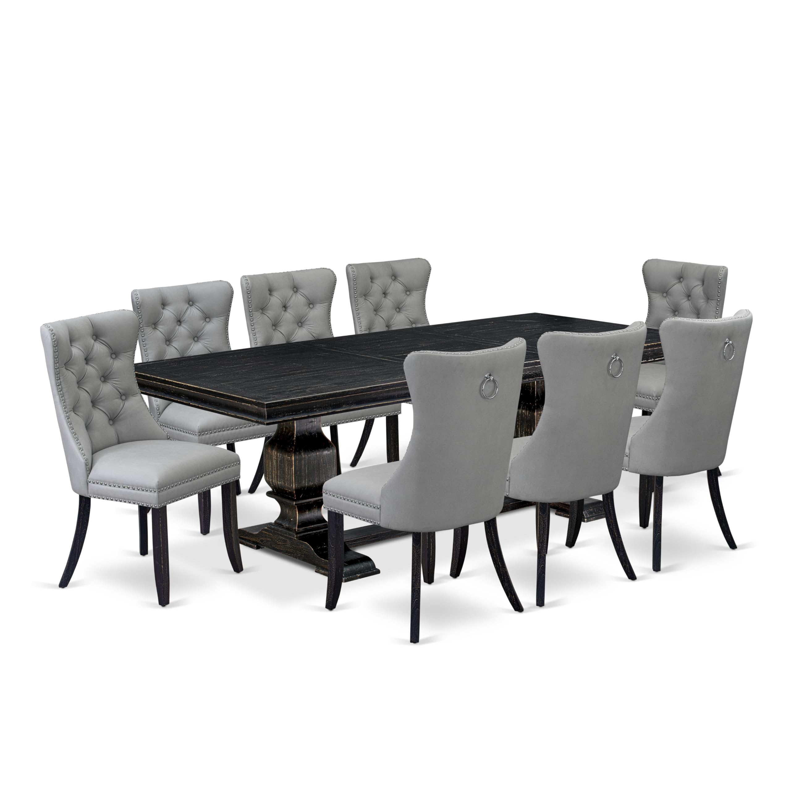 9 piece dining set a rectangular table and 8 Faux Leather dining Chairs