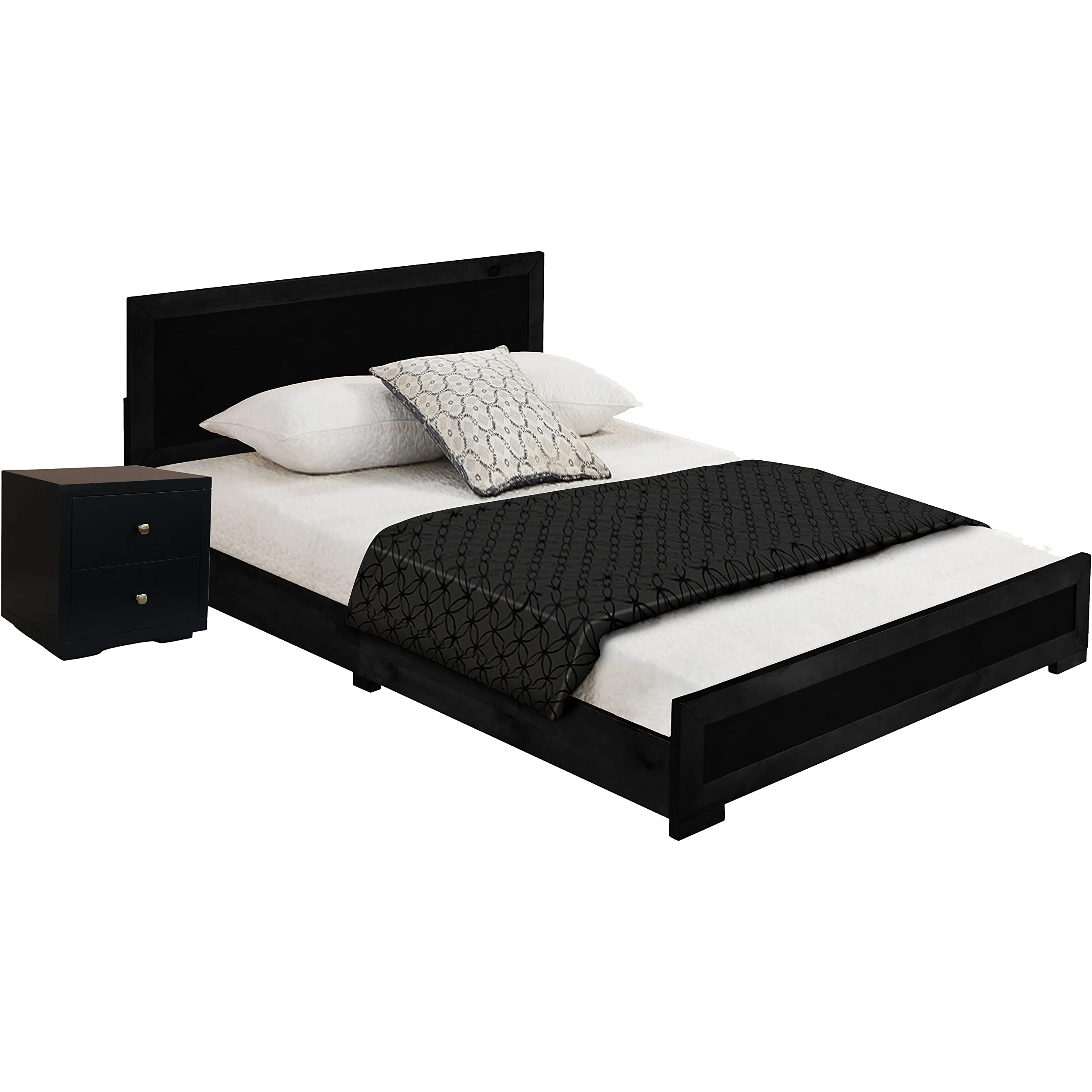 Camden Isle Trent Wooden Platform Bed In Cherry, Queen With 2 Nightstands