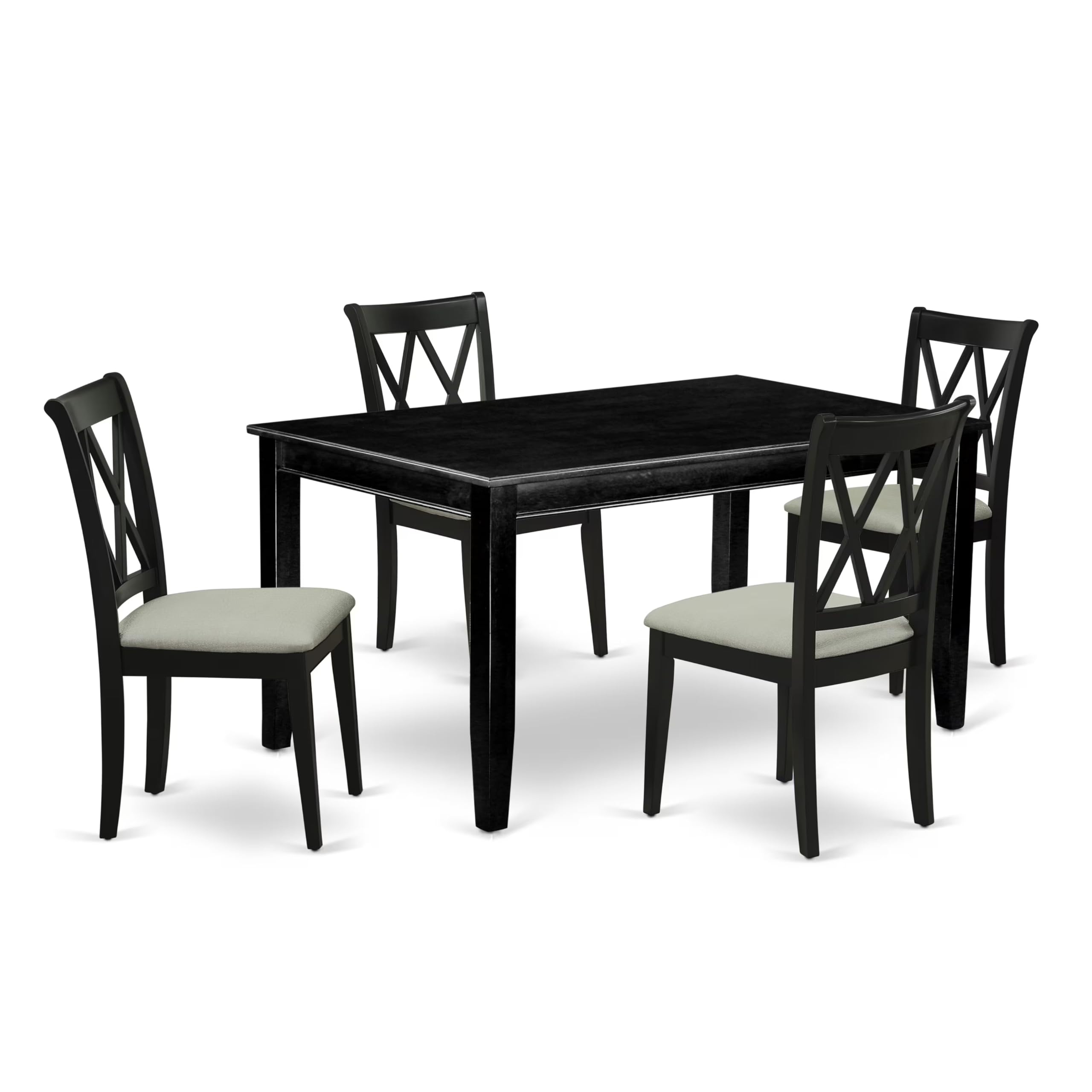 DUCL5-BLK-C 5Pc Dining Set Includes a Rectangle Dining Table and Four Double X Back Linen seat Kitchen Chairs, Black Finish