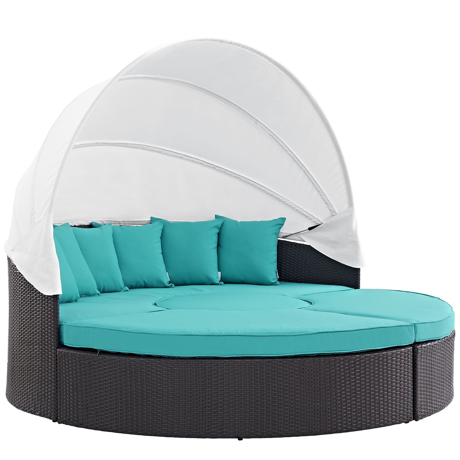 Modway Convene Wicker Rattan Outdoor Patio Retractable Canopy Round Poolside Sectional Sofa Daybed With Cushions In Espresso Tur