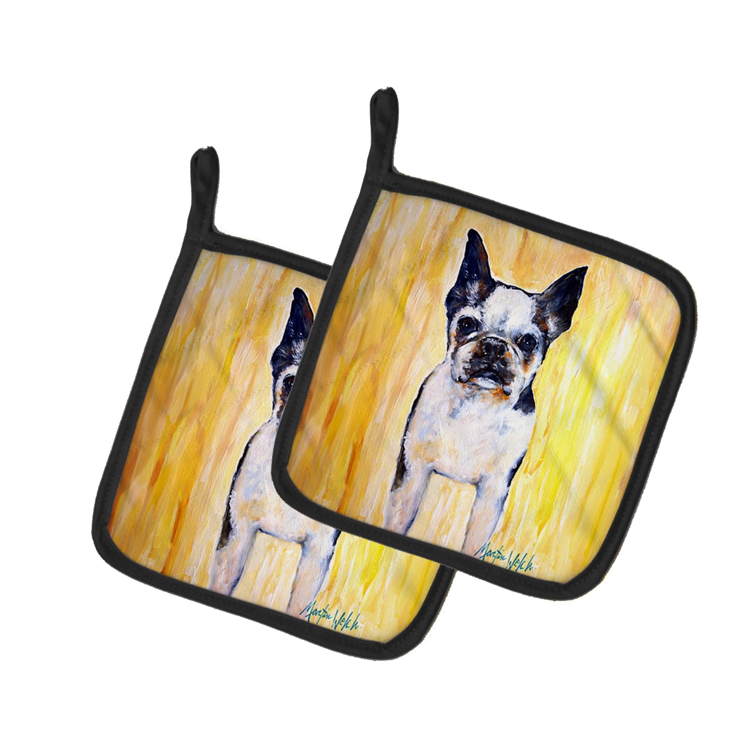 Boston Terrier Walker Two Pair of Pot Holders