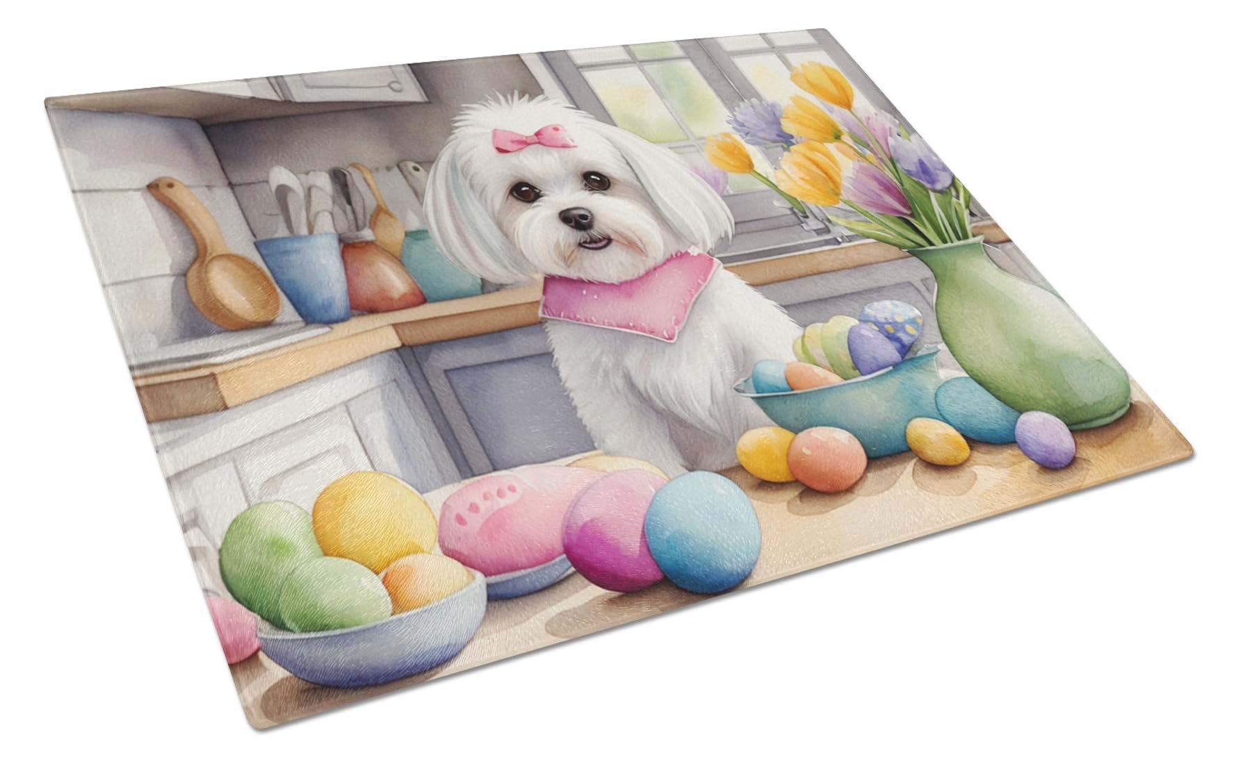 Carolines Treasures DAC6852LCB Decorating Easter Maltese Glass Cutting Board Decorative Tempered Glass Kitchen Cutting and Serving Board Large Size Chopping Board