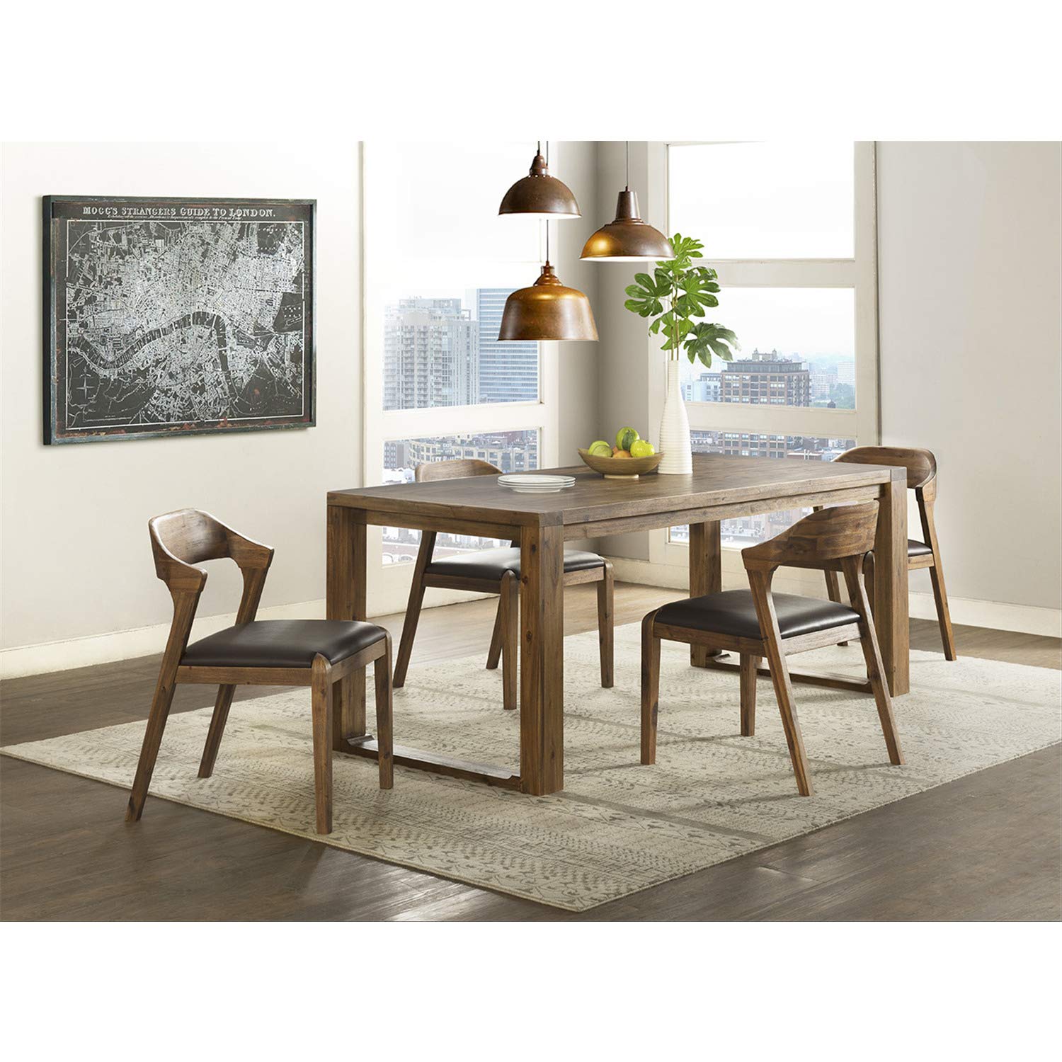 Rasmus 5pc Dining Set, Table + 4 Side Chairs  [Chestnut Wire-Brush]