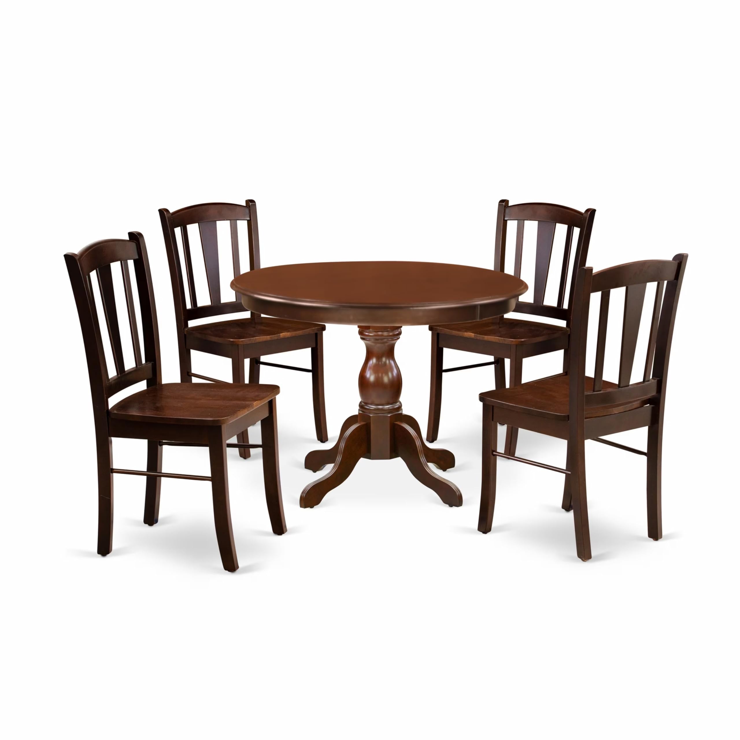 East West Furniture - HBDL5-MAH-W - 5-Piece Dining Room Set- 4 Dining Chairs and Dining Room Table - Wooden Seat and Slatted Chair Back - Mahogany Finish
