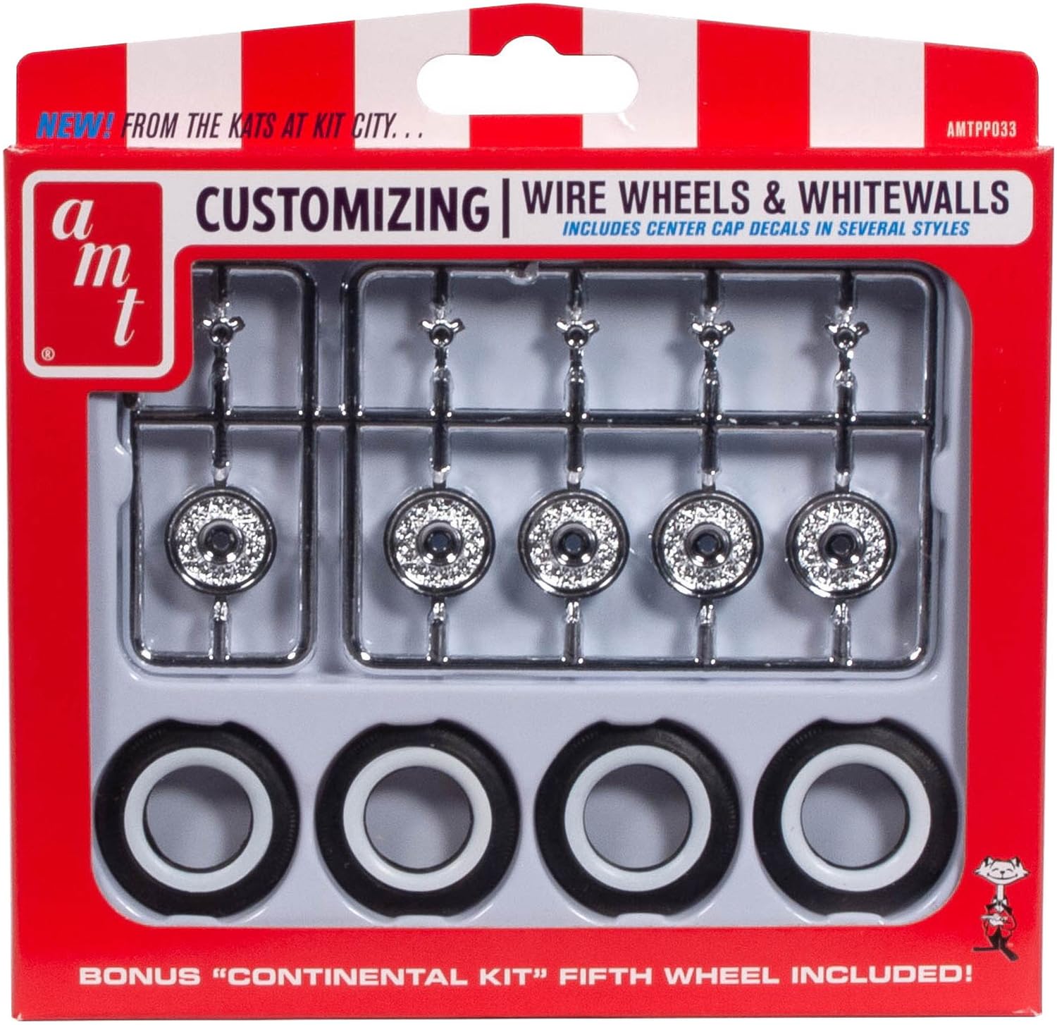 Skill 2 Model Kit Wire Wheels and Whitewall Tires Set of 5 Pieces for 1/25 Scale Models by AMT