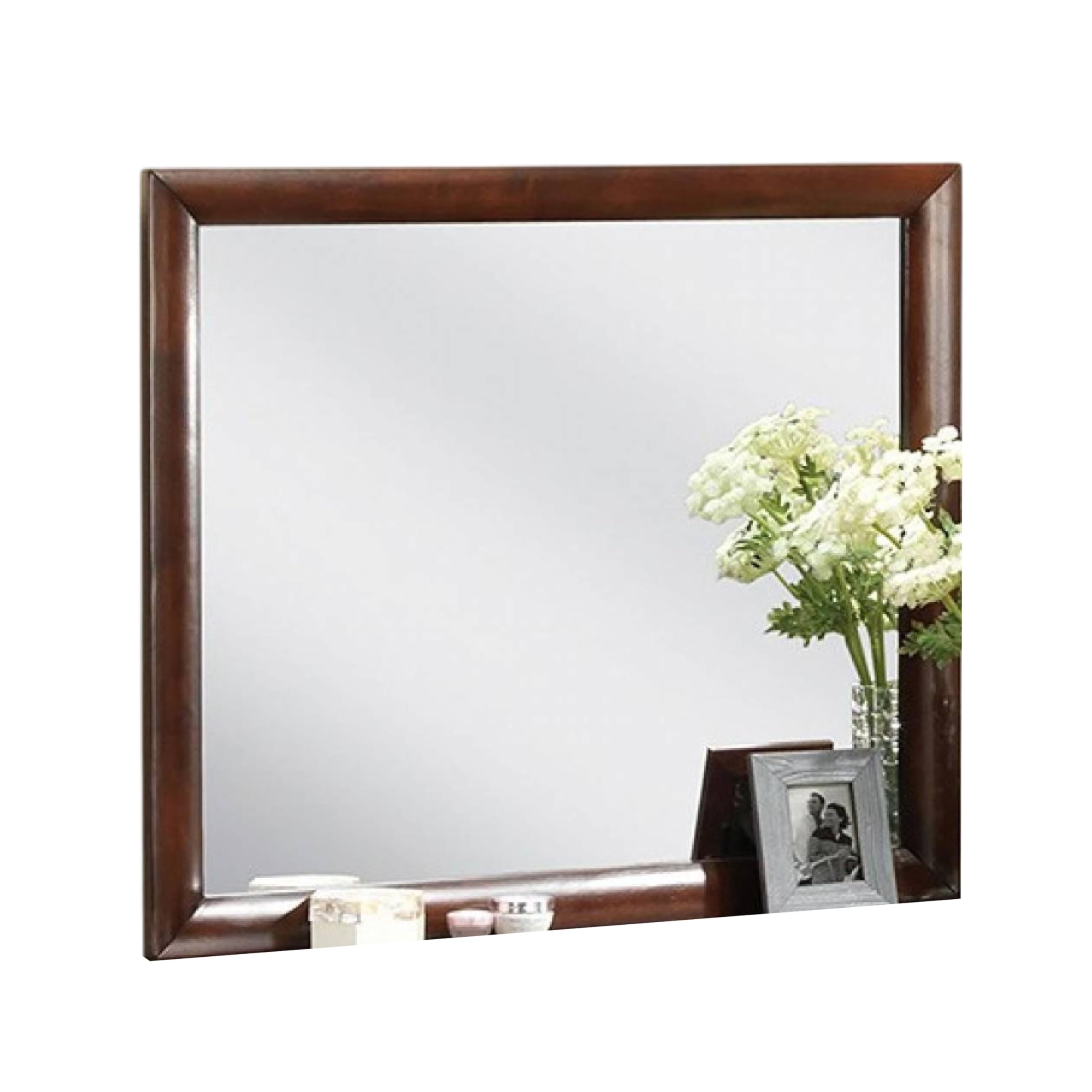 Simo Dresser Vanity Mirror, 40 Inch Dark Cherry Brown Solid Wood